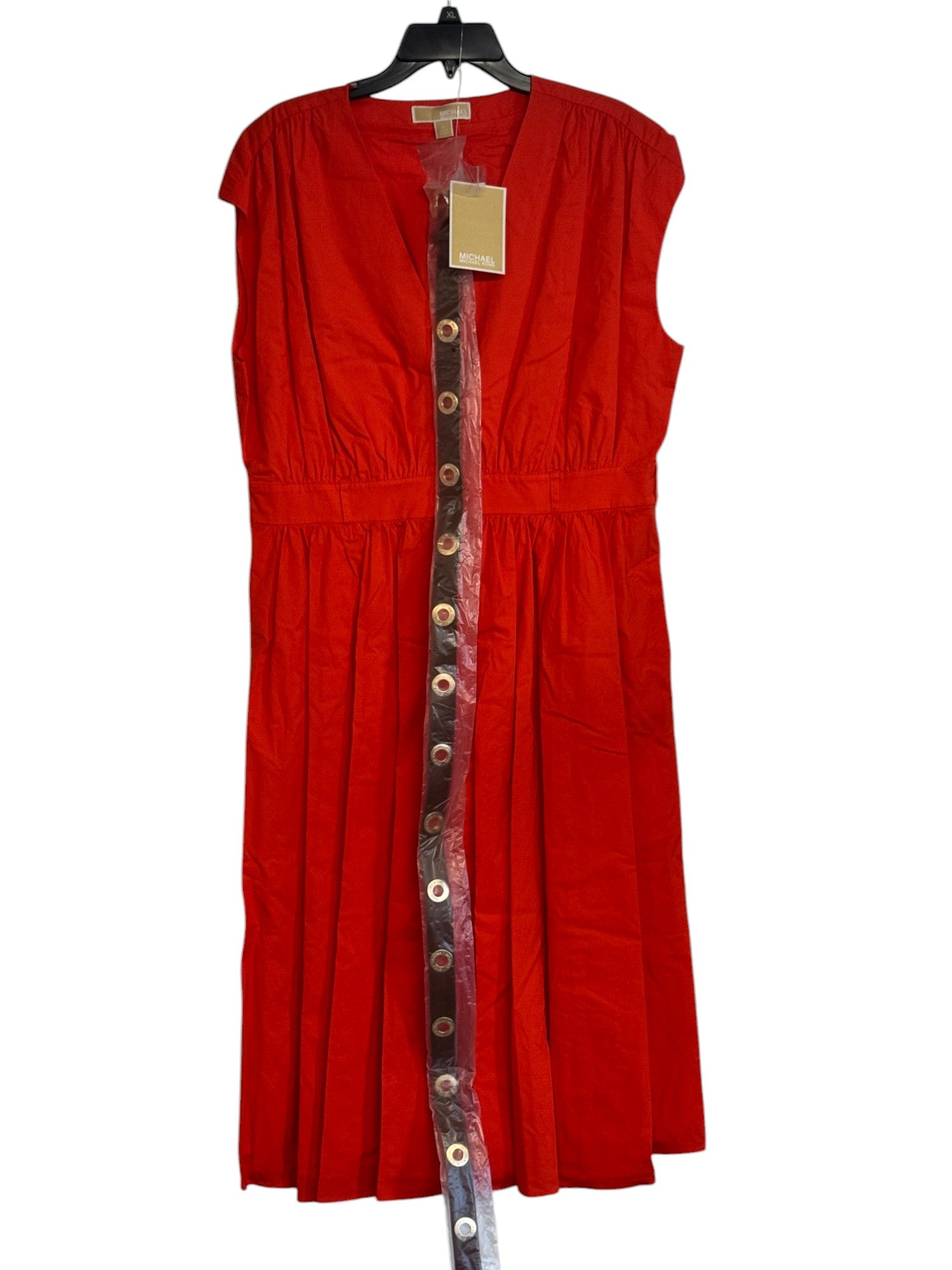MICHAEL Michael Kors Roller Buckle Midi Dress Medium Orange Belted