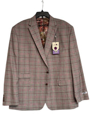 Tayion Collection Mens Classic fit Sport Coat Blazer 50 R Grey / Cranberry Plaid
