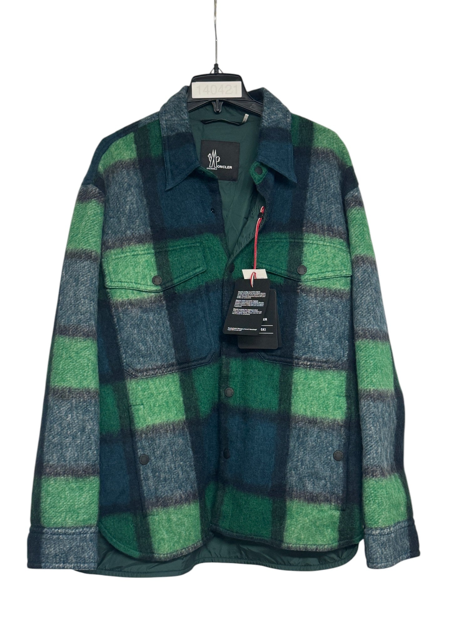 Moncler Mens Grenoble Waier Shirt Jacket Size 4 / L Green Plaid Wool