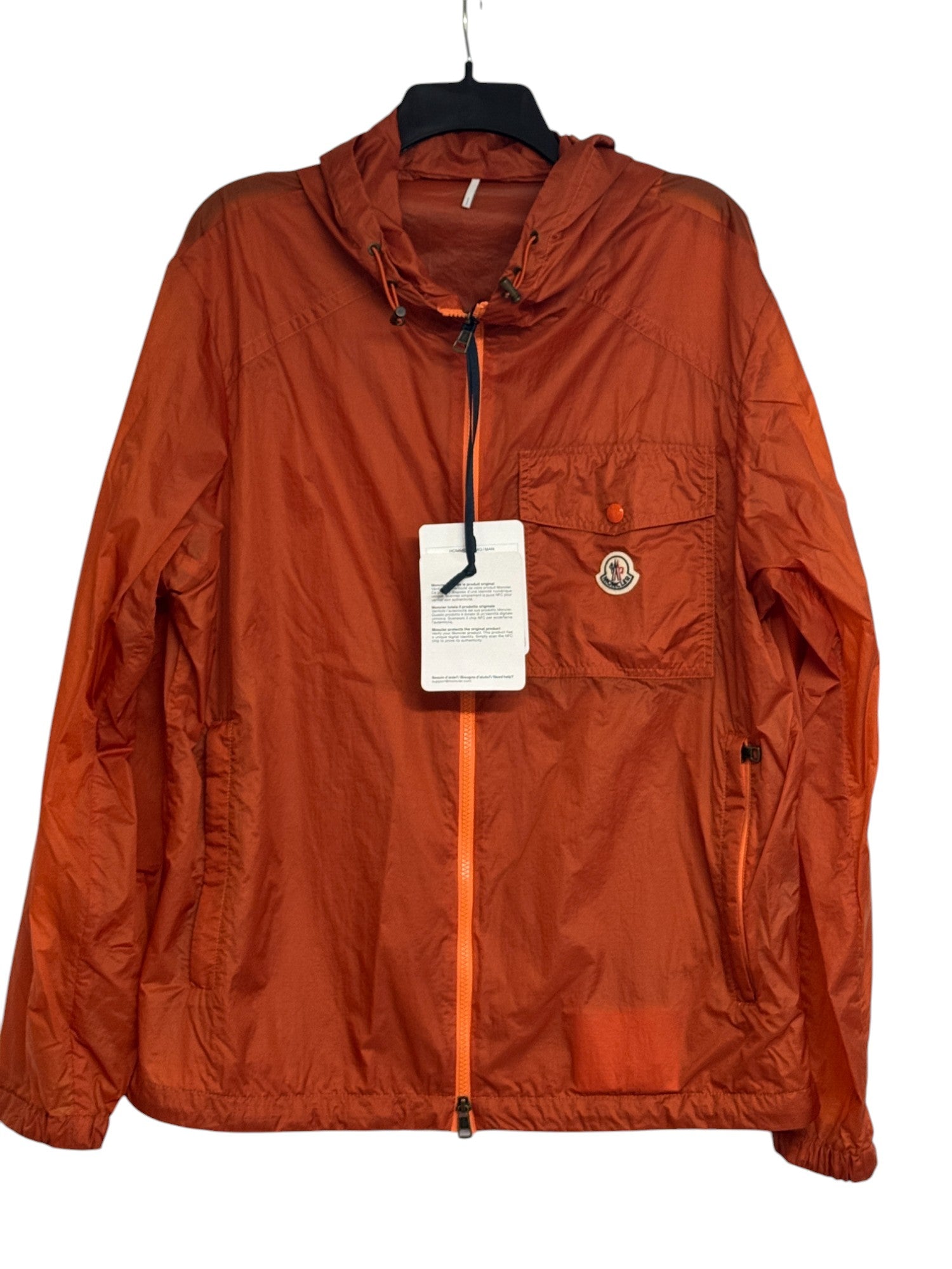 Moncler Mens Logo Shell Hooded Windbreaker Jacket Size XL / 4 Orange