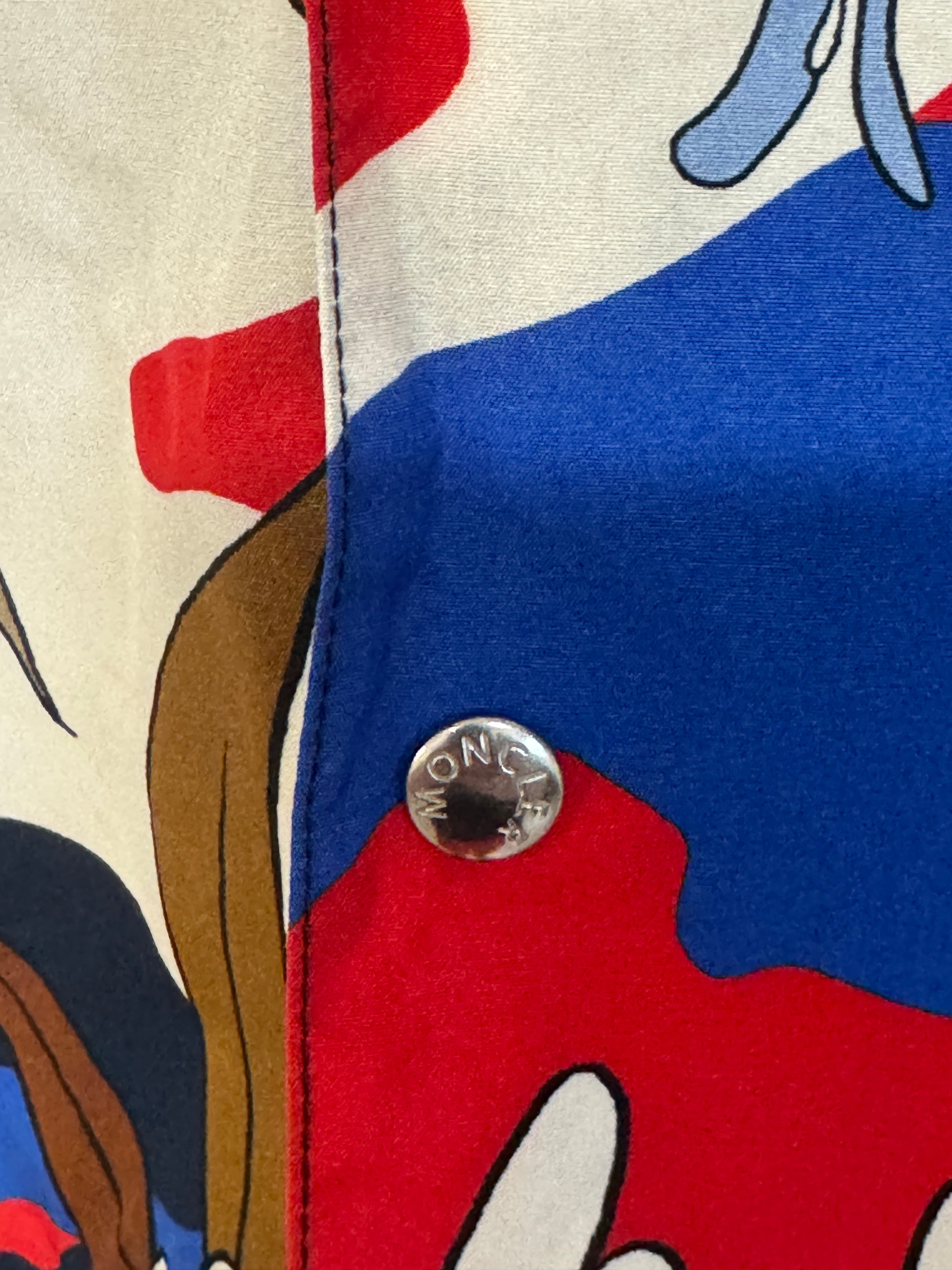 Moncler Mens Tropical Print Short Sleeve Camp Shirt XXL Red Blue Hawaiian