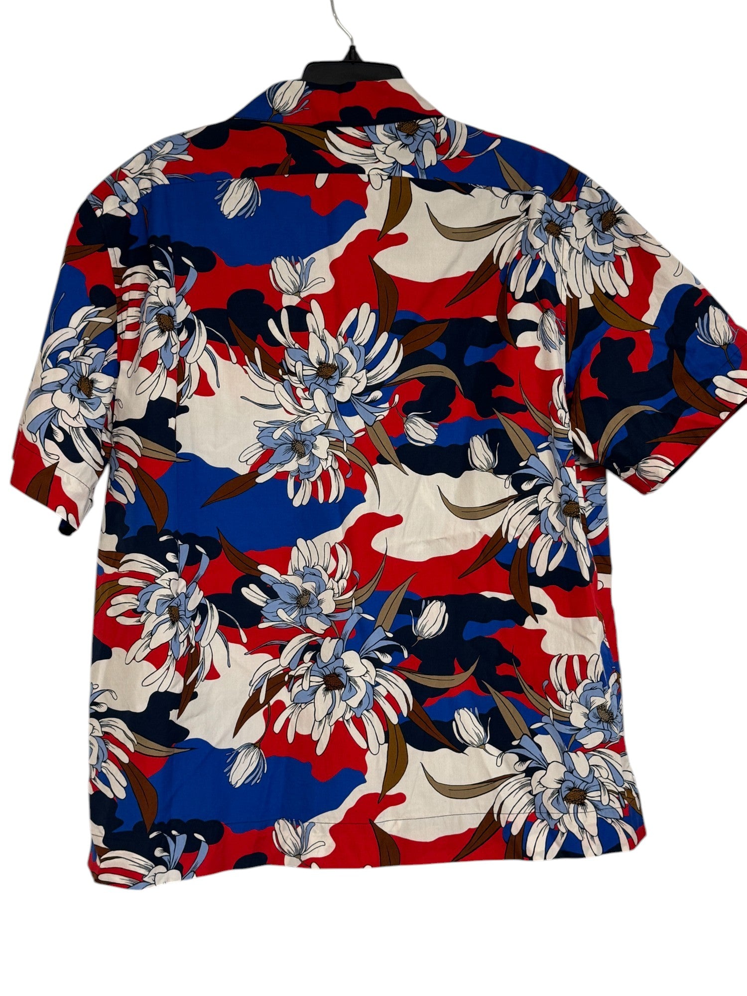 Moncler Mens Tropical Print Short Sleeve Camp Shirt XXL Red Blue Hawaiian