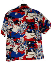 Moncler Mens Tropical Print Short Sleeve Camp Shirt XXL Red Blue Hawaiian