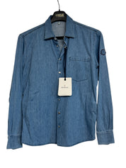 Moncler Mens Chambray Long Sleeve Snap Up Logo Shirt Large Blue Denim
