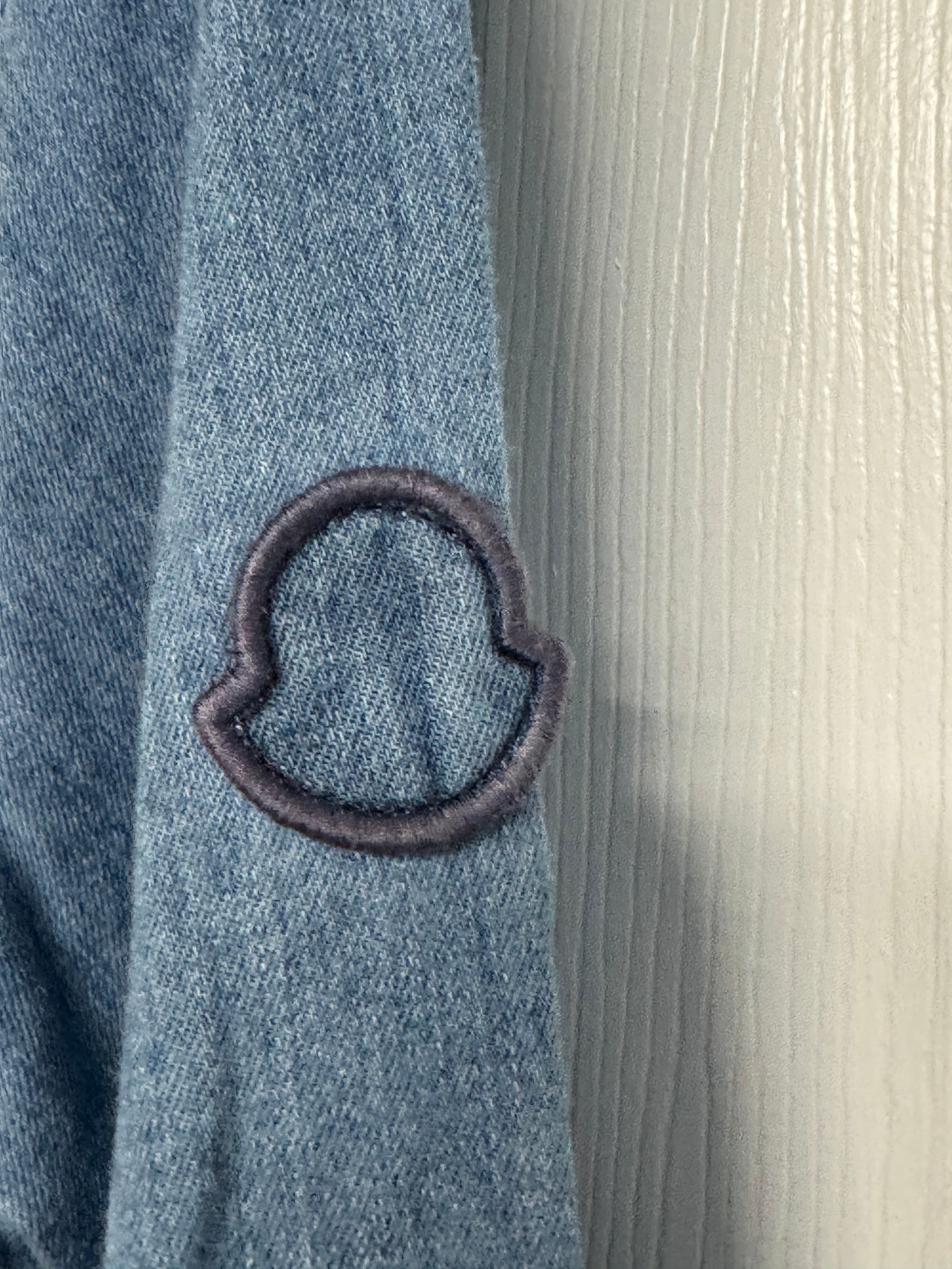 Moncler Mens Chambray Long Sleeve Snap Up Logo Shirt Large Blue Denim