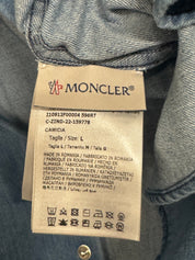 Moncler Mens Chambray Long Sleeve Snap Up Logo Shirt Large Blue Denim