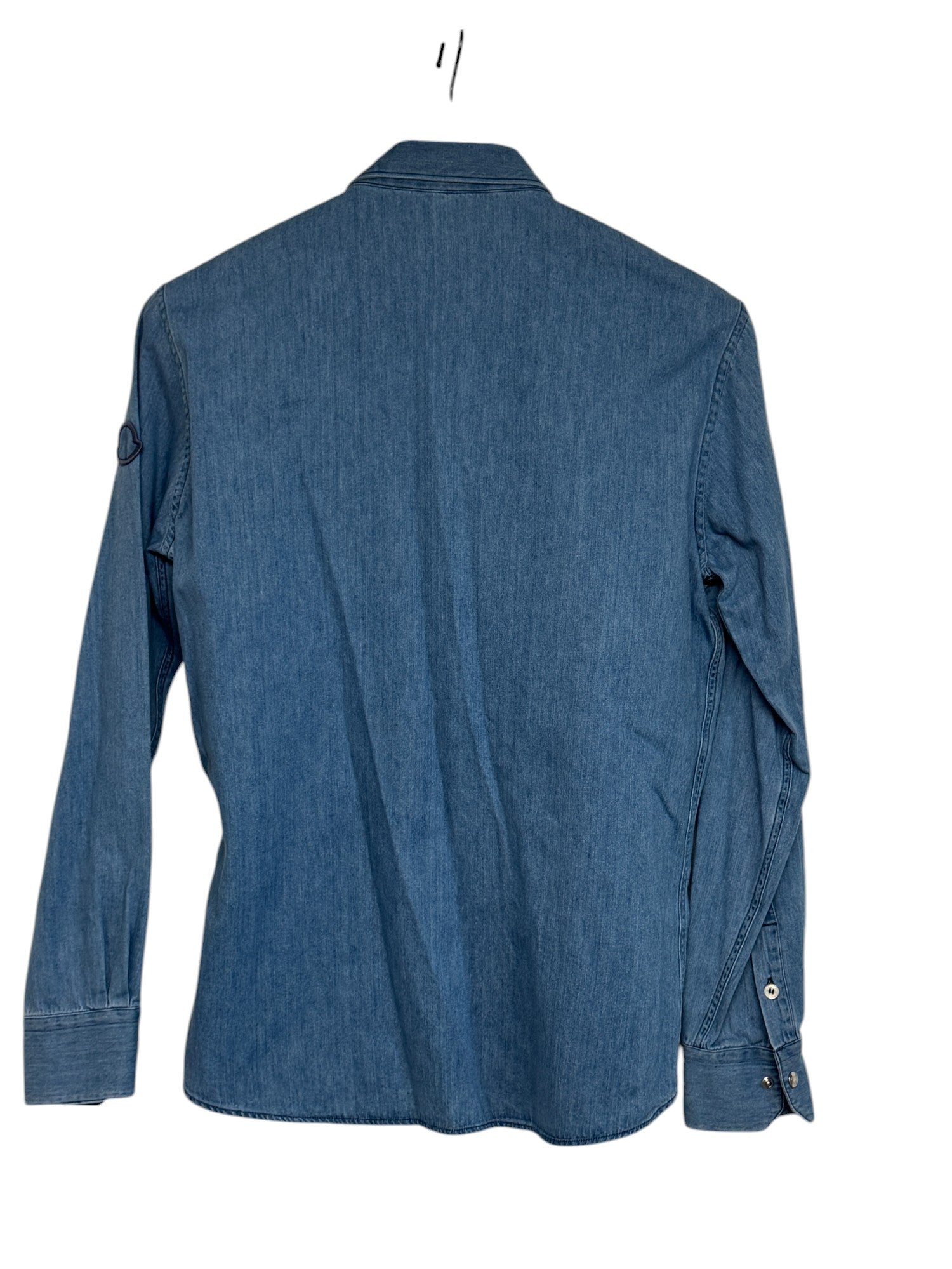 Moncler Mens Chambray Long Sleeve Snap Up Logo Shirt Large Blue Denim