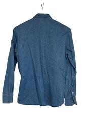 Moncler Mens Chambray Long Sleeve Snap Up Logo Shirt Large Blue Denim