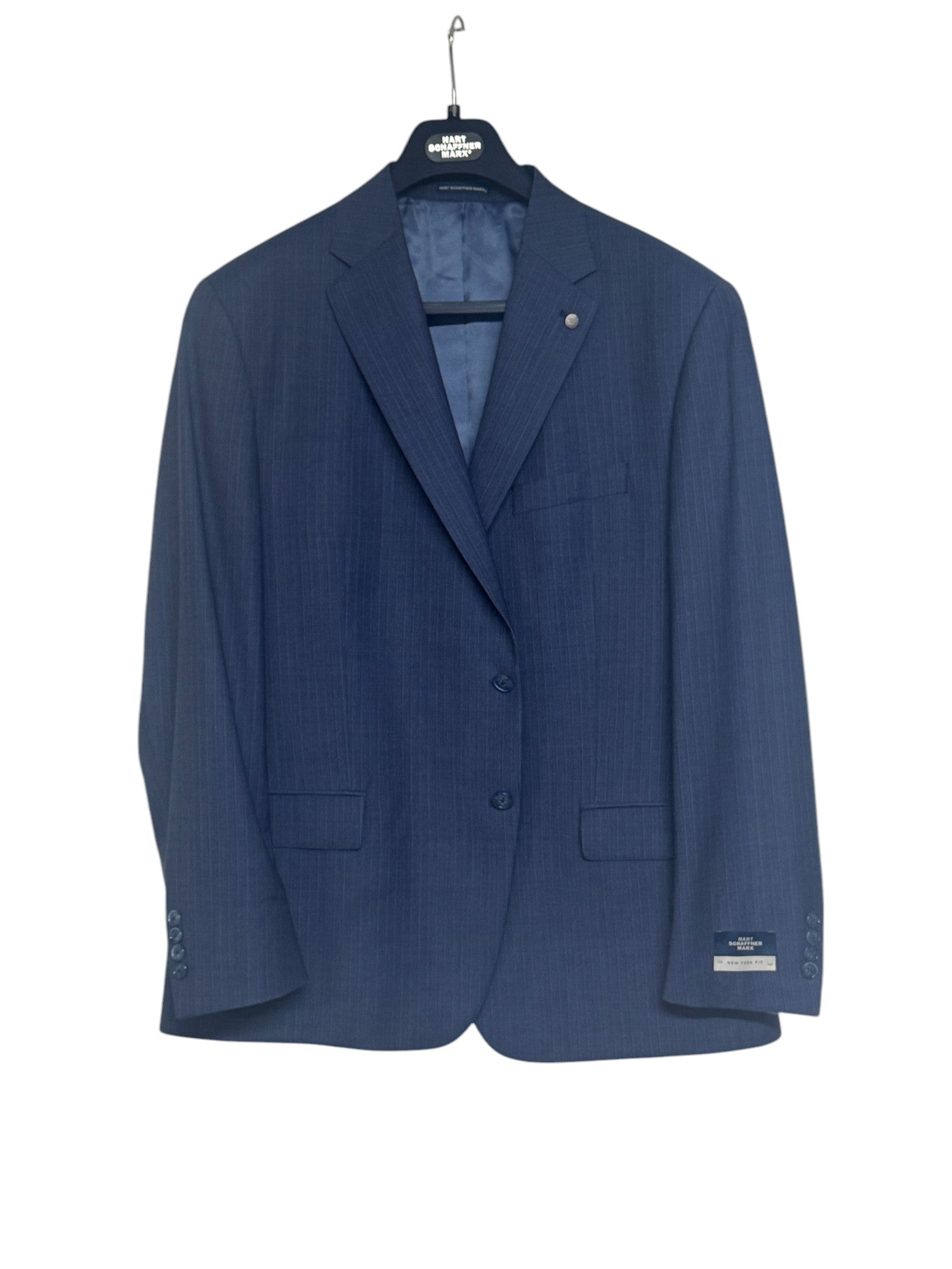 Hart Schaffner Marx New York Stripe Regular Fit Suit 48R / 43W Blue Flat Pant