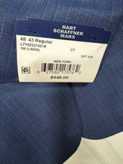 Hart Schaffner Marx New York Stripe Regular Fit Suit 48R / 43W Blue Flat Pant