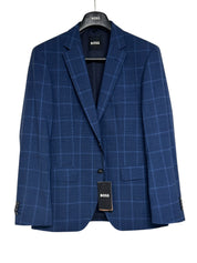 HUGO BOSS Huge 2-Pc. Slim Fit Windowpane Suit 38S / 32W Blue Plaid Flat Pant