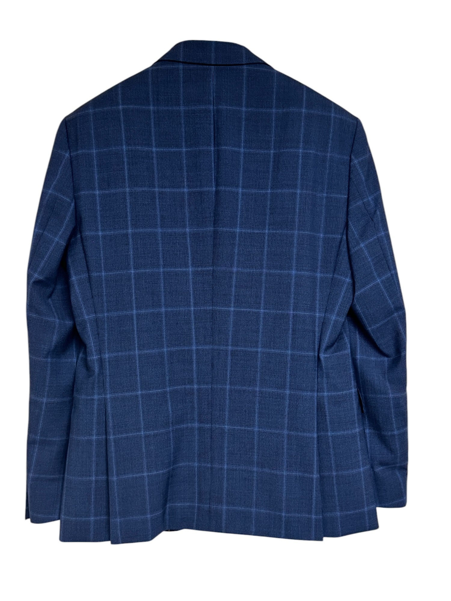 HUGO BOSS Huge 2-Pc. Slim Fit Windowpane Suit 38S / 32W Blue Plaid Flat Pant