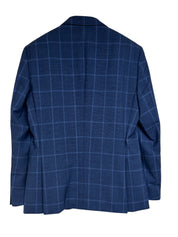 HUGO BOSS Huge 2-Pc. Slim Fit Windowpane Suit 38S / 32W Blue Plaid Flat Pant