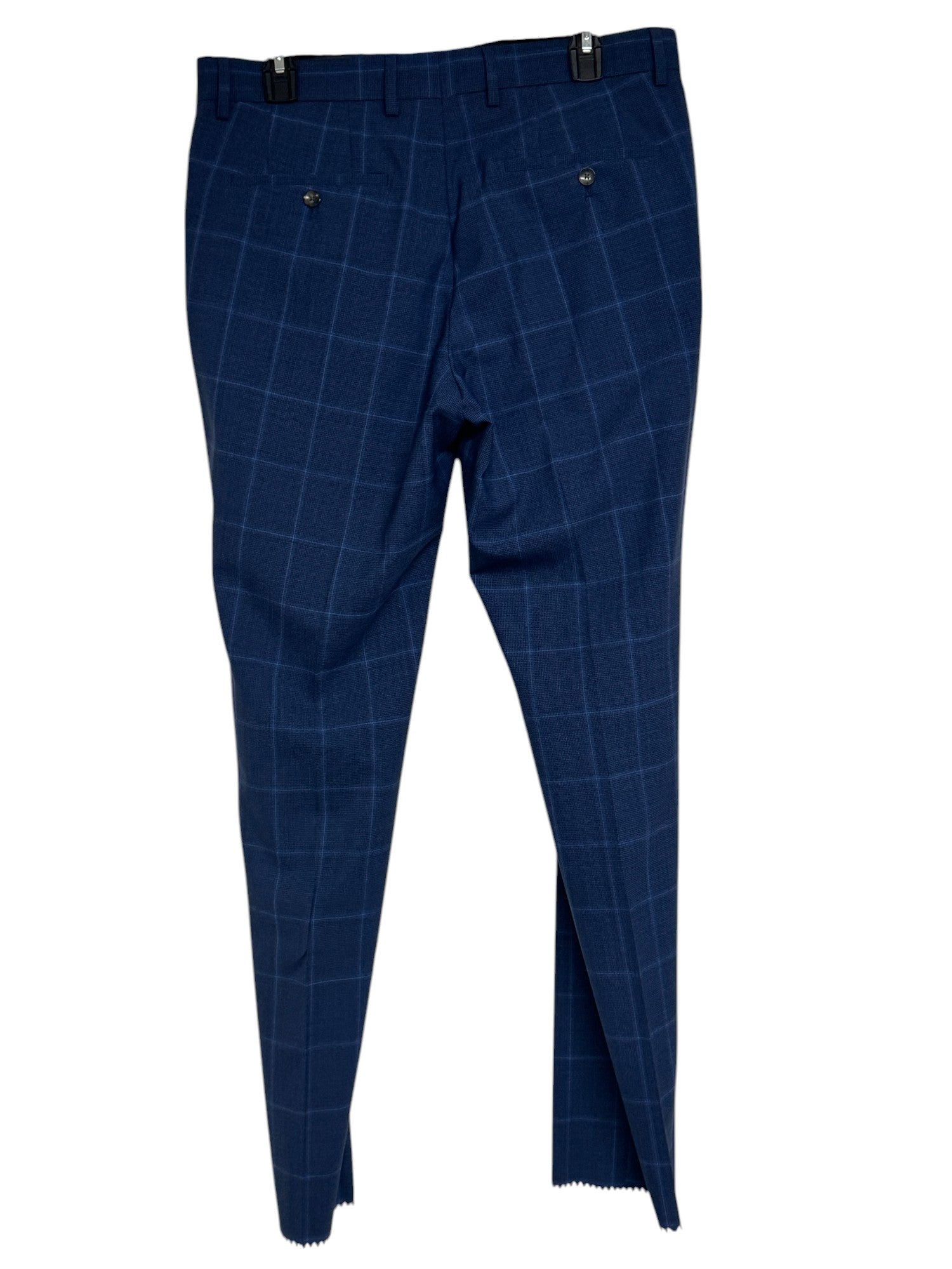 HUGO BOSS Huge 2-Pc. Slim Fit Windowpane Suit 38S / 32W Blue Plaid Flat Pant