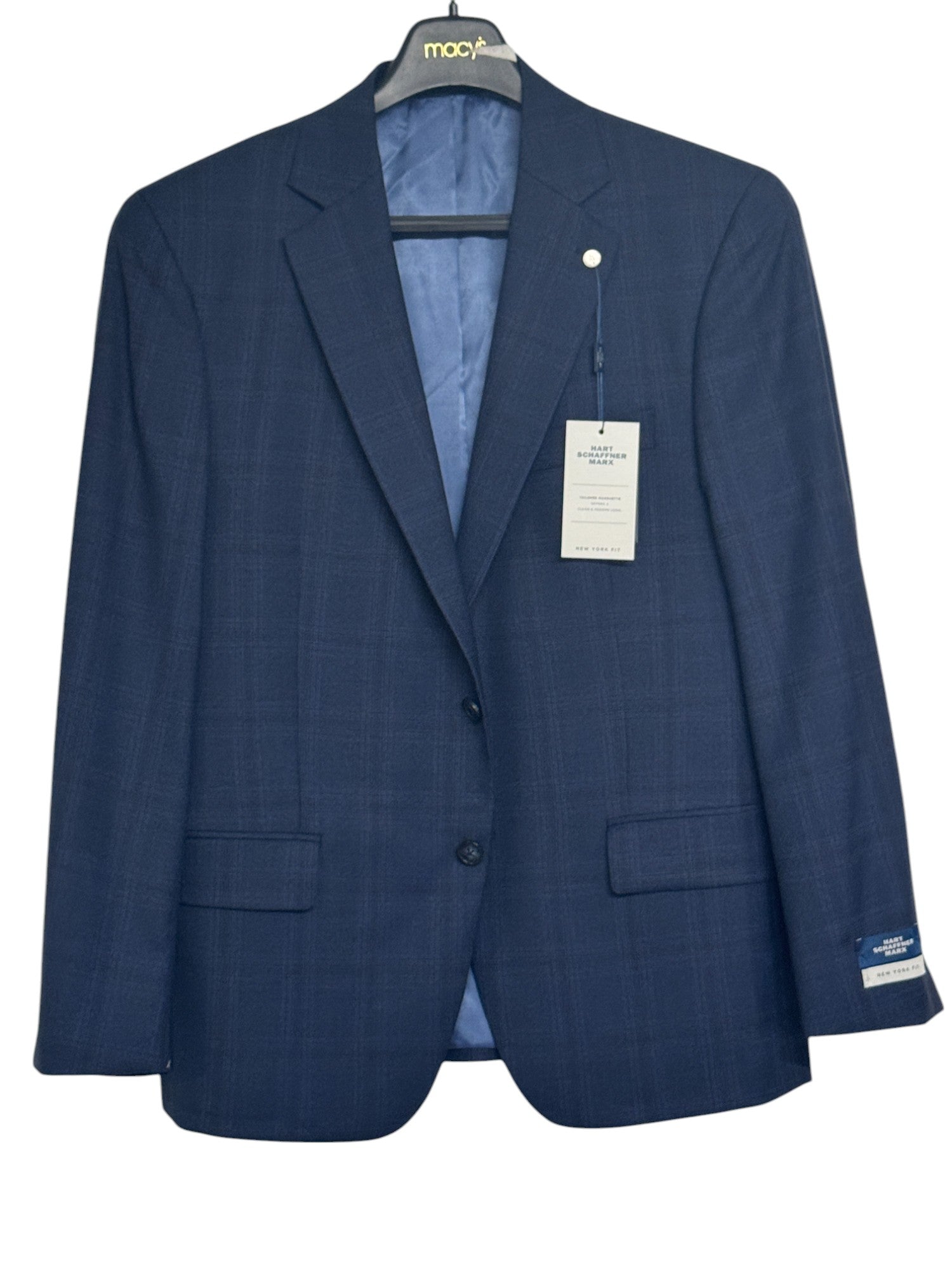 Hart Schaffner Marx New York Regular Fit Suit 42S / 36W Blue Brown Plaid