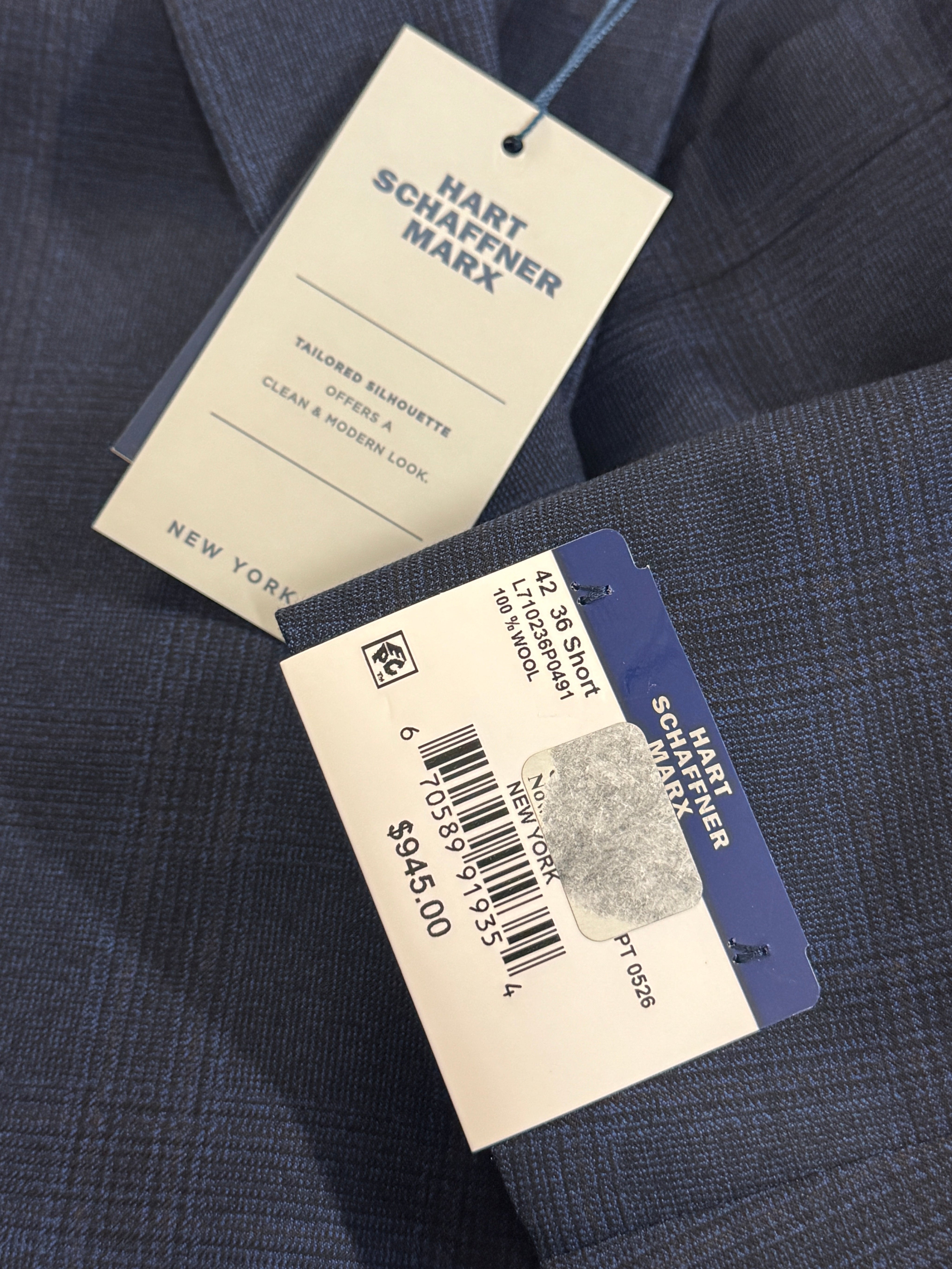 Hart Schaffner Marx New York Regular Fit Suit 42S / 36W Blue Brown Plaid