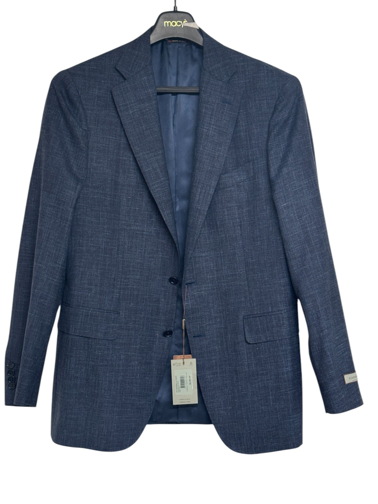 Canali Capri Wool & Linen Mélange Slim Fit Suit 42L / 36W Navy Blue Flat Pant