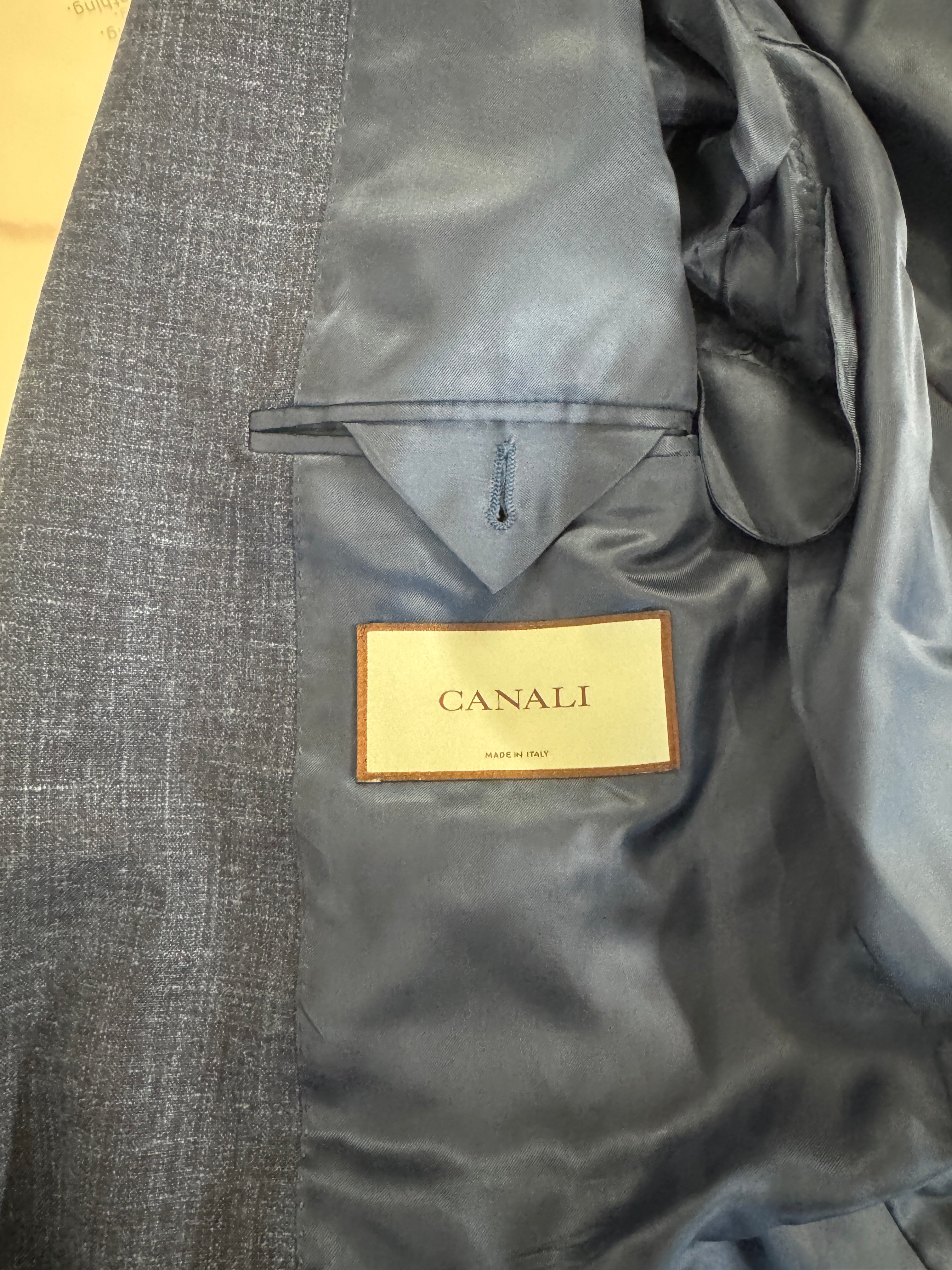 Canali Capri Wool & Linen Mélange Slim Fit Suit 42L / 36W Navy Blue Flat Pant