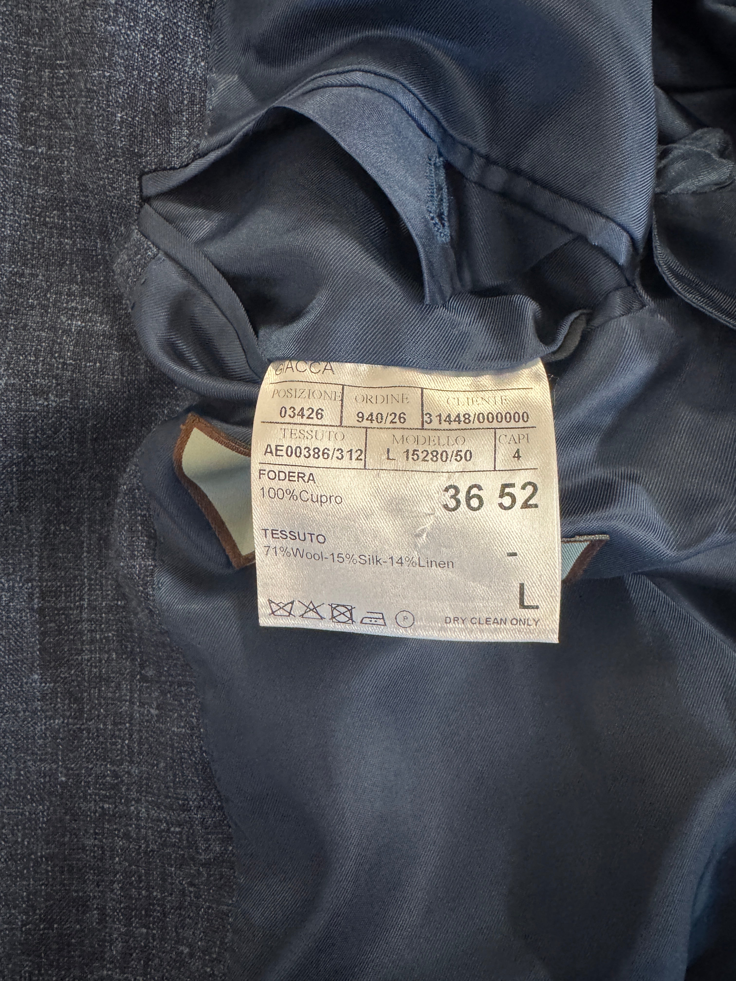 Canali Capri Wool & Linen Mélange Slim Fit Suit 42L / 36W Navy Blue Flat Pant