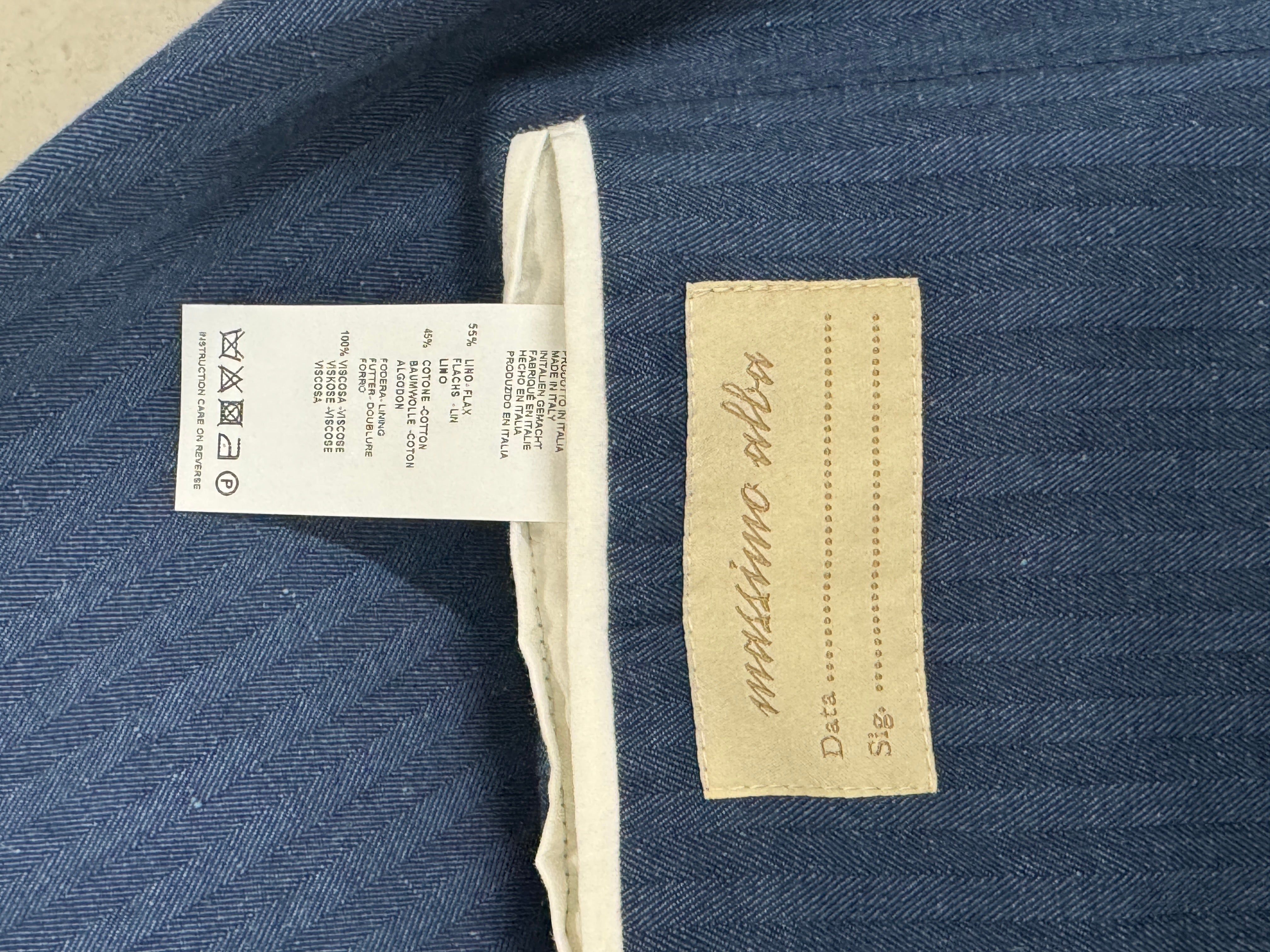 Massimo Alba Stripe Linen Herringbone Suit Jacket EU 50 US 40R Navy Blue