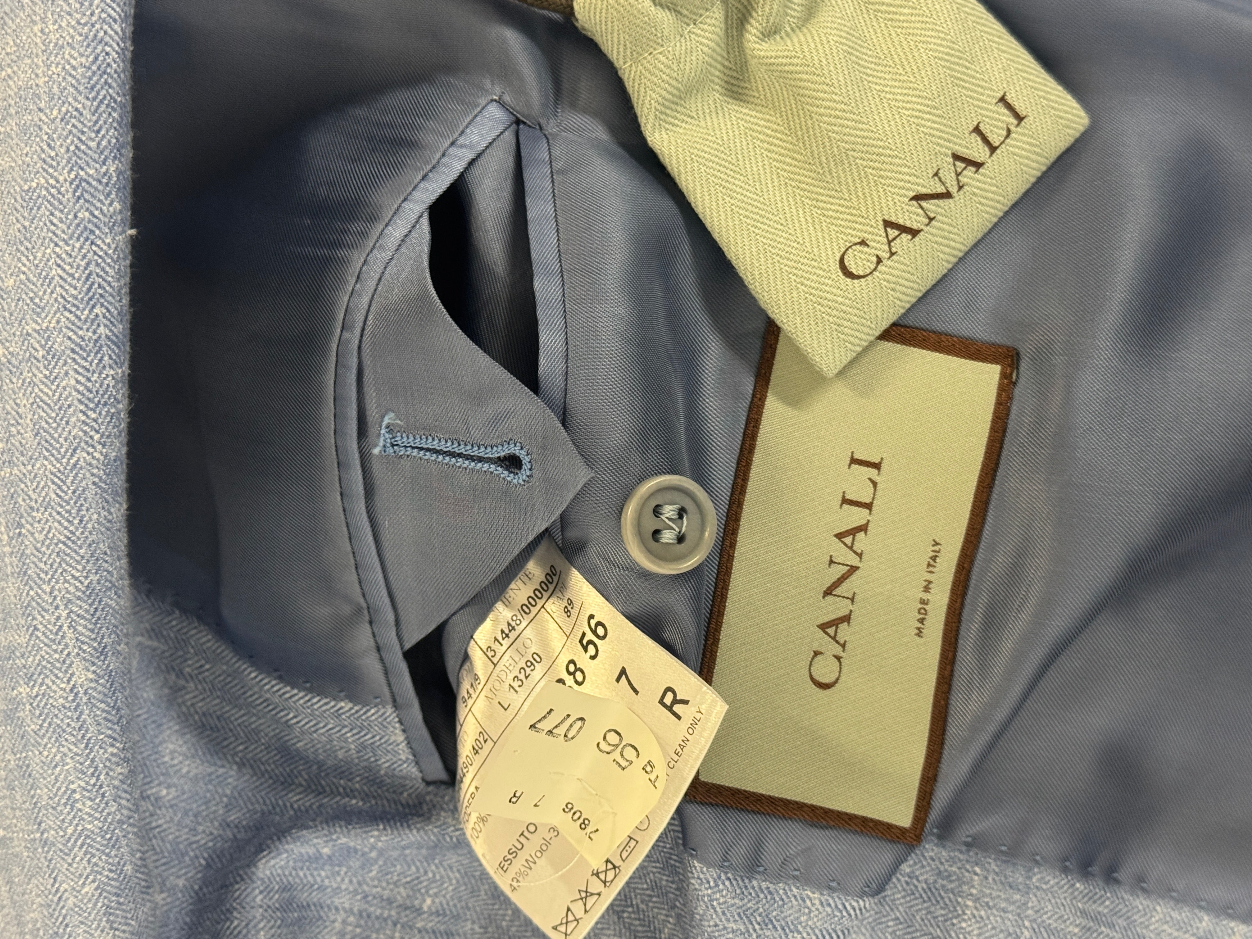 Canali Mens Siena Herringbone Sport Coat Blazer EU 56 US 46R Light Blue