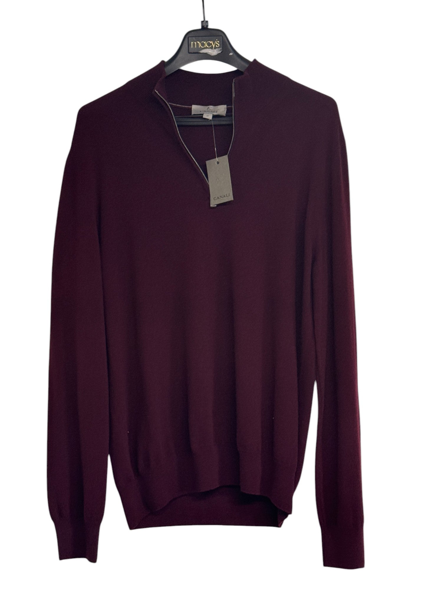 Canali Mens Quarter Zip 100% Cashmere Sweater EU 52 US 42 Burgundy Red