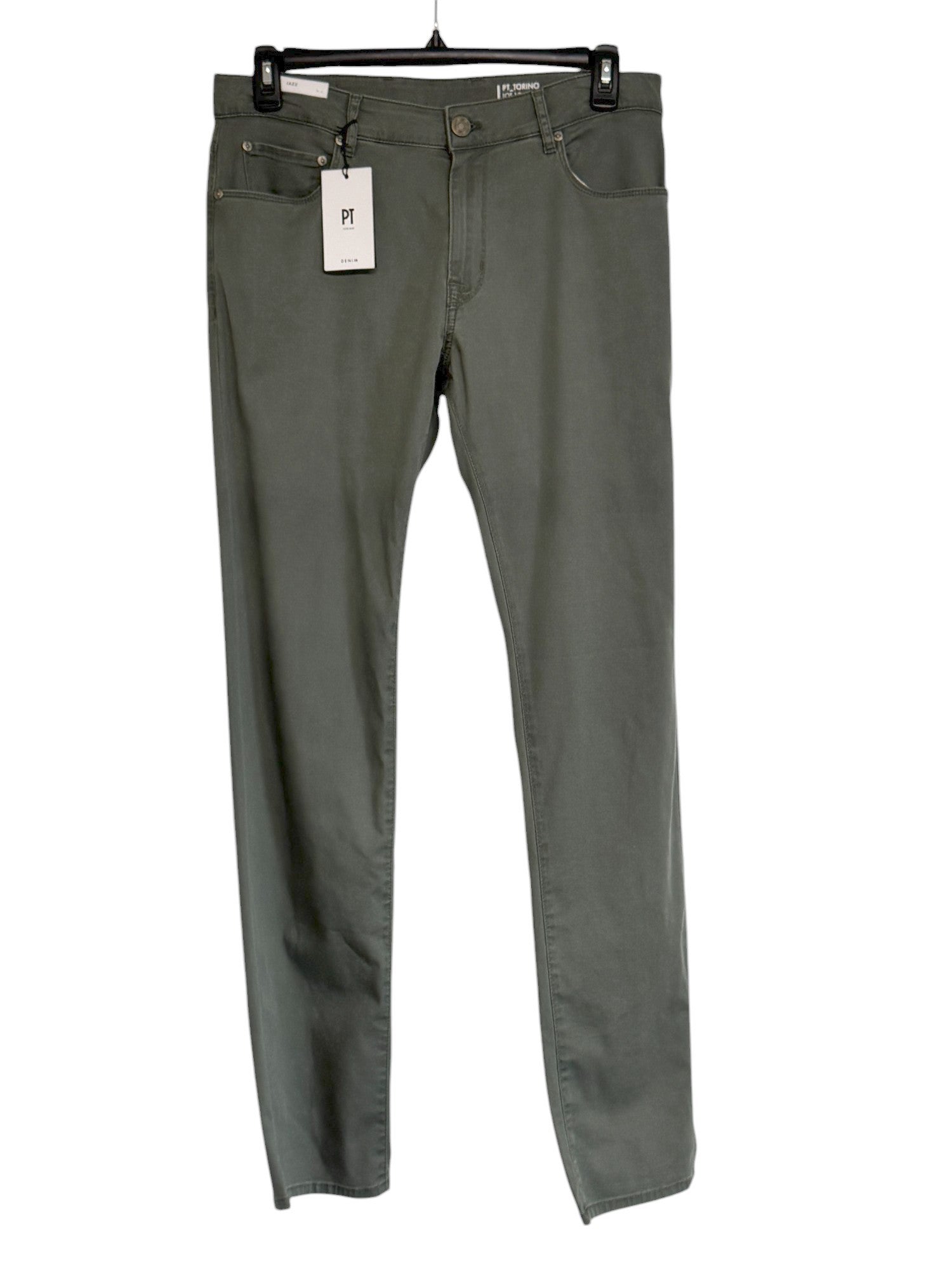 PT Torino Garment Dyed Stretch Cotton Slim Fit 5 Pocket Pants 34 Olive Green