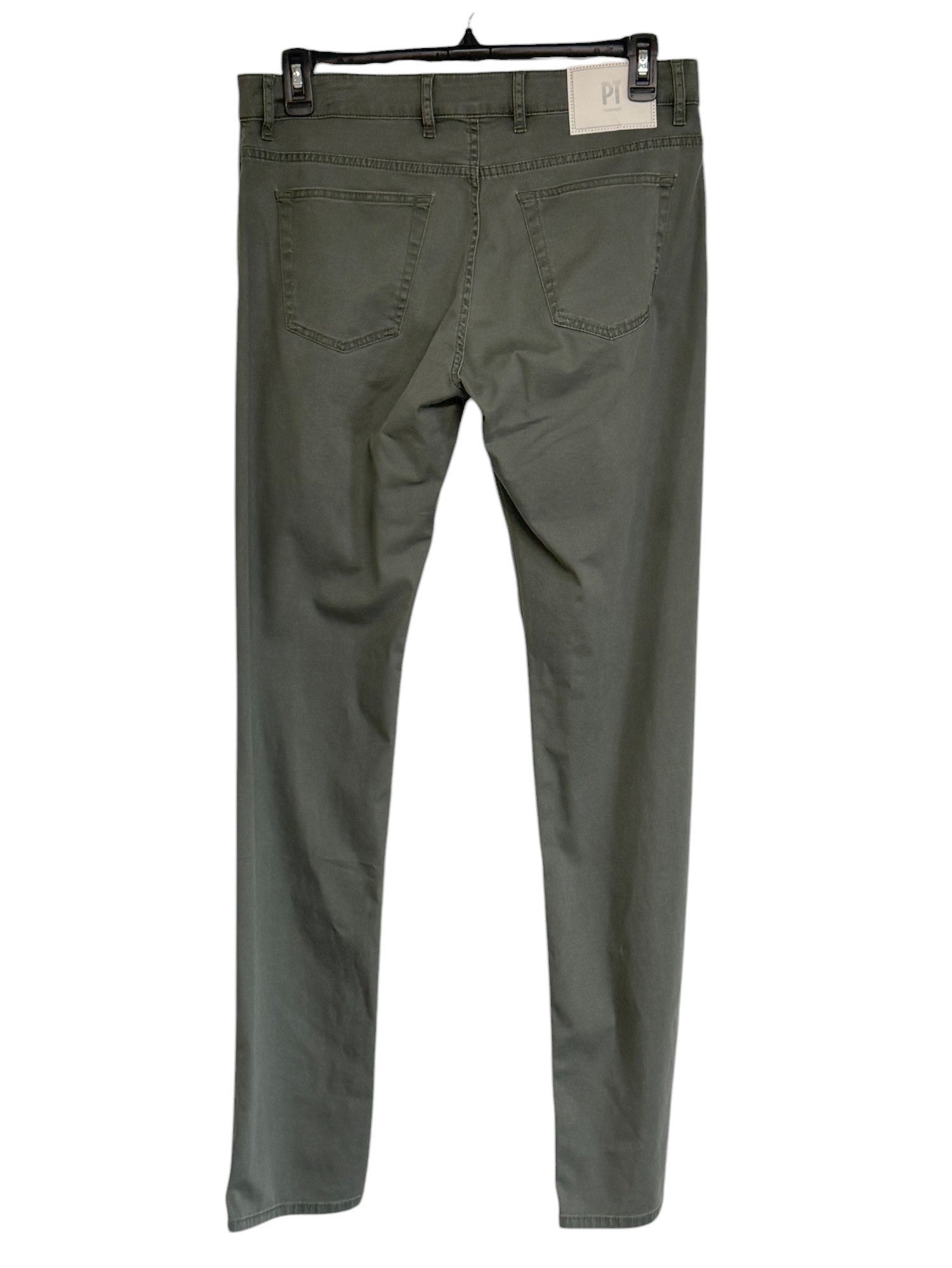 PT Torino Garment Dyed Stretch Cotton Slim Fit 5 Pocket Pants 34 Olive Green