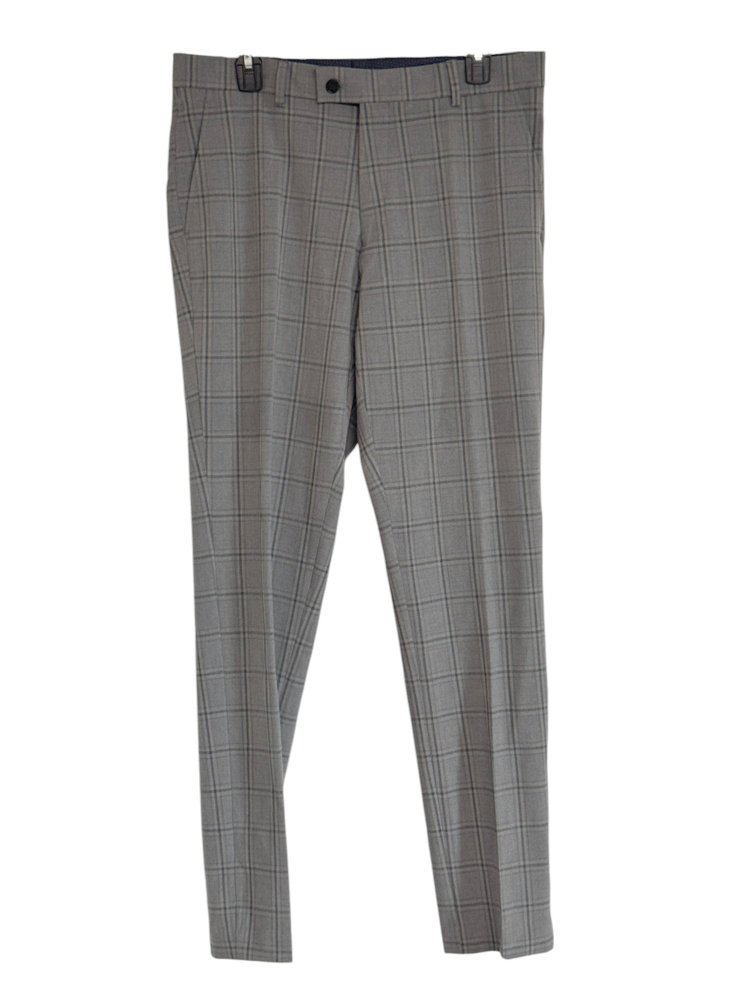 Saville Row Mens Slim fit 2 Piece Suit 40 R / 34 x 32 Grey Plaid Stretch