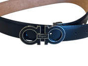 Ferragamo Men's Double Gancini Reversible Leather Belt Size 32 Black