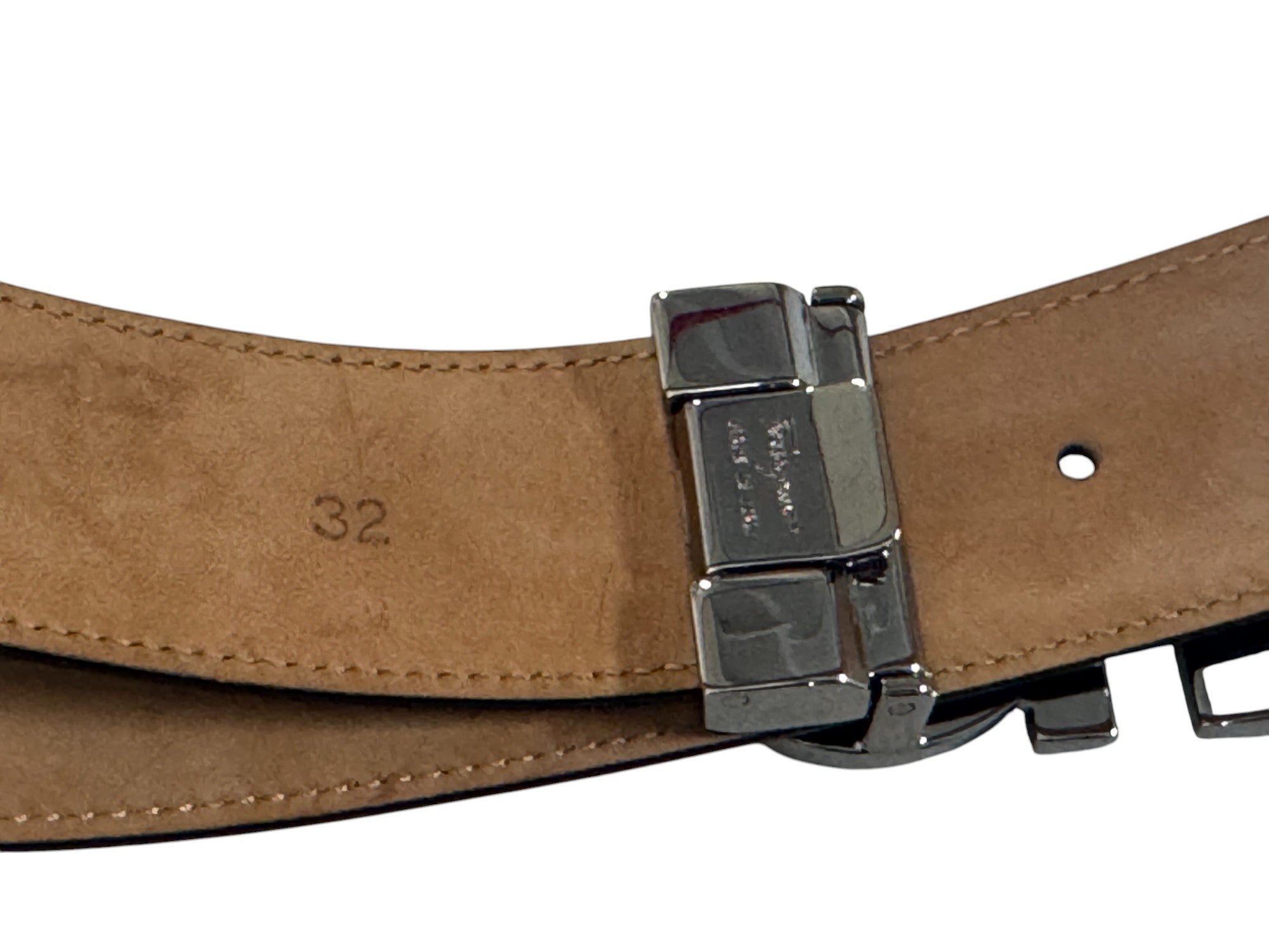 Ferragamo Men's Double Gancini Reversible Leather Belt Size 32 Black