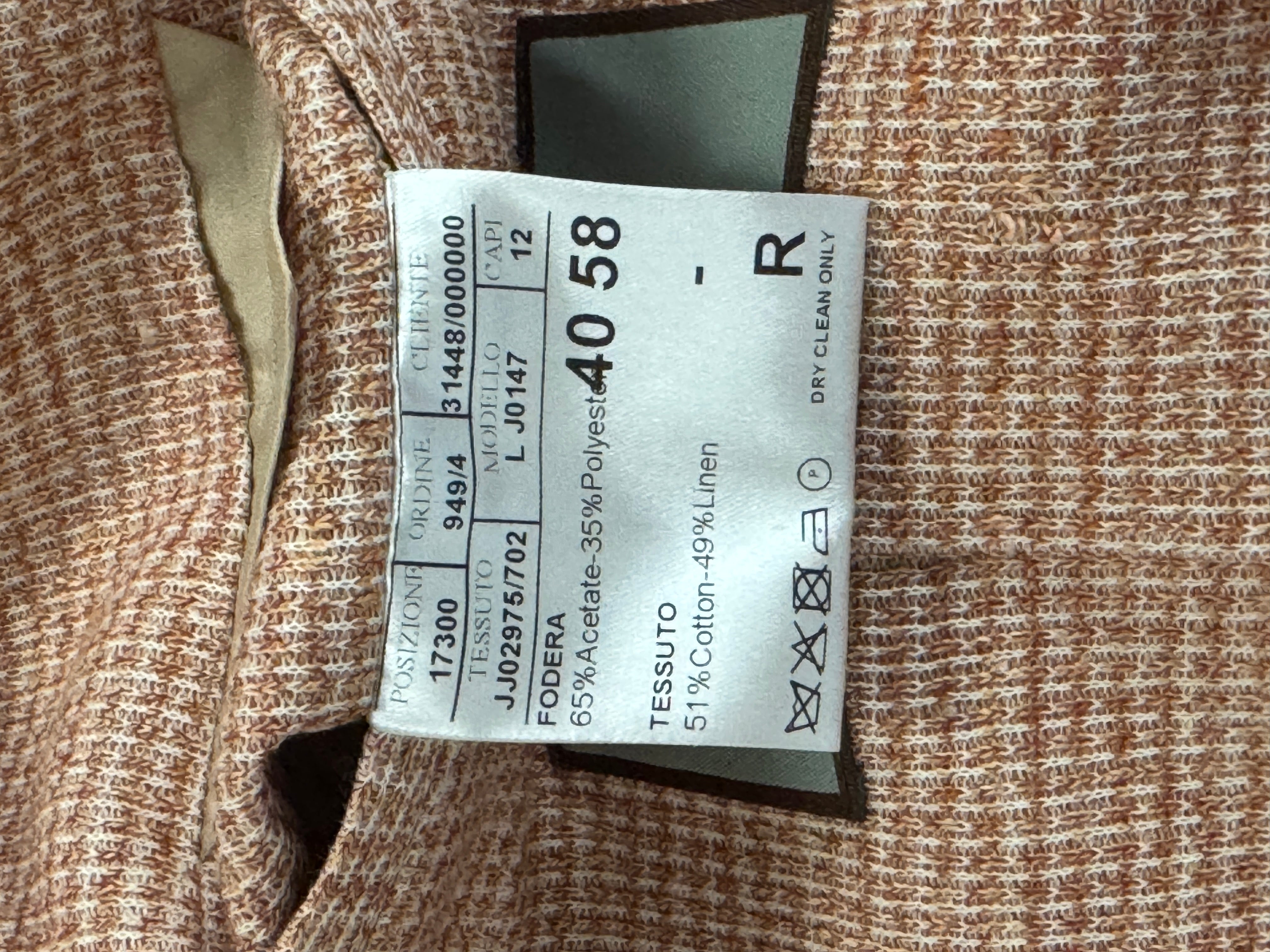 Canali Mens Unconstructed Jersey Sport Coat EU 58 US 48R Orange Cotton Linen