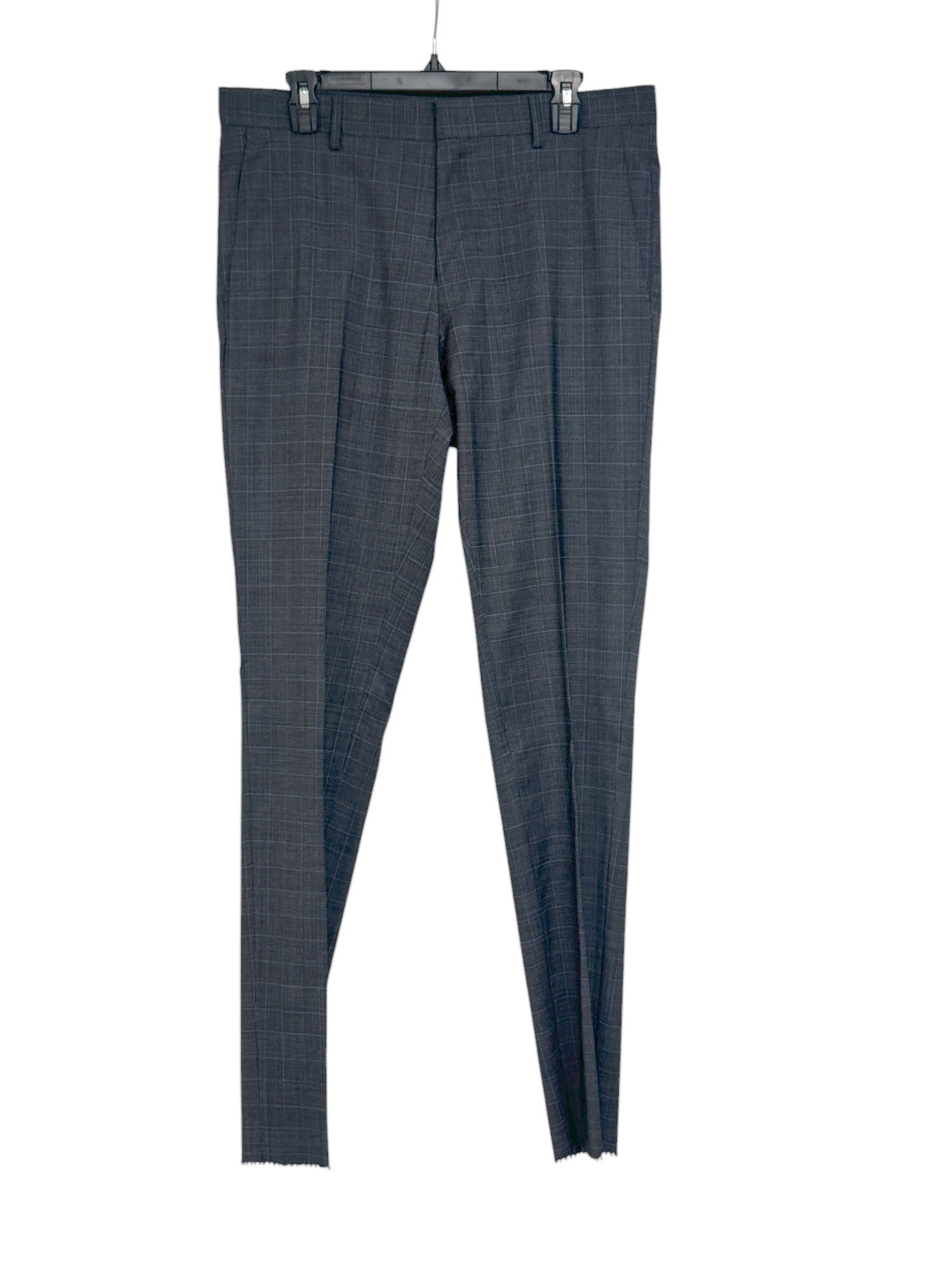 Hugo Boss Mens Plaid Slim Fit Stretch Wool Suit 40R / 34W Grey Blue Plaid