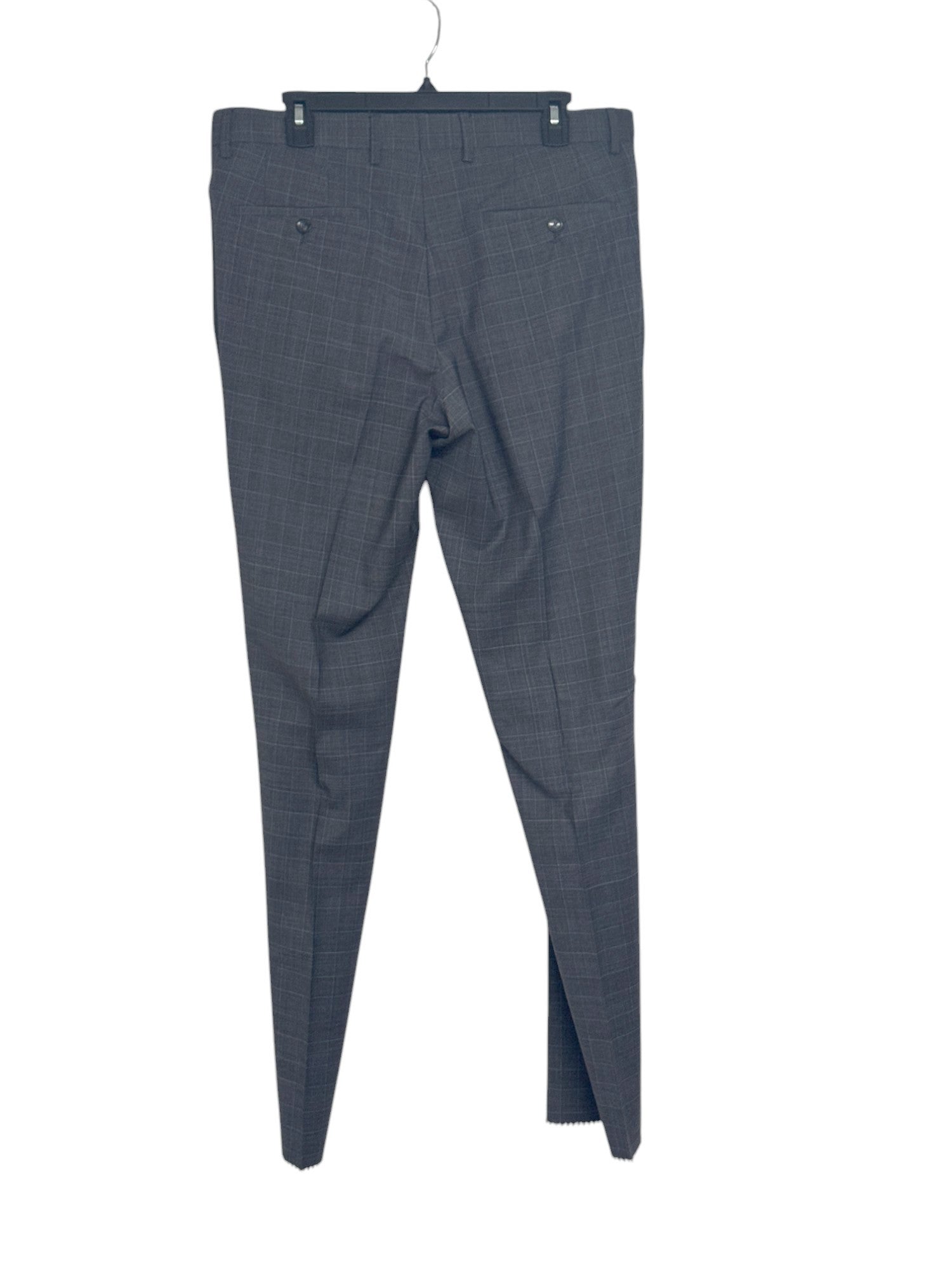 Hugo Boss Mens Plaid Slim Fit Stretch Wool Suit 40R / 34W Grey Blue Plaid