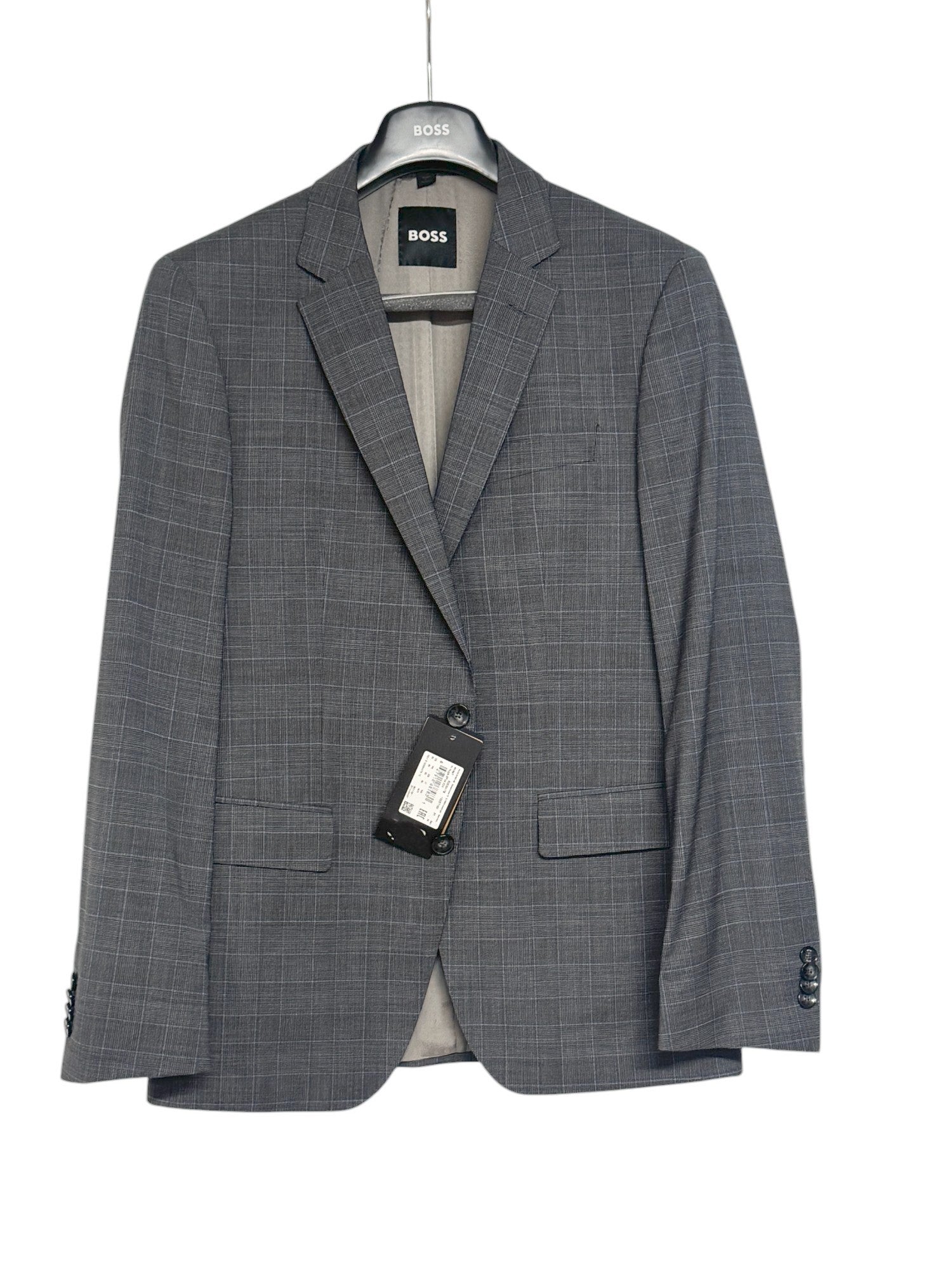 Hugo Boss Mens Plaid Slim Fit Stretch Wool Suit 40R / 34W Grey Blue Plaid