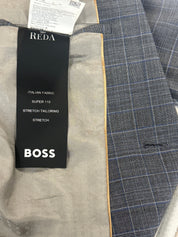 Hugo Boss Mens Plaid Slim Fit Stretch Wool Suit 40R / 34W Grey Blue Plaid