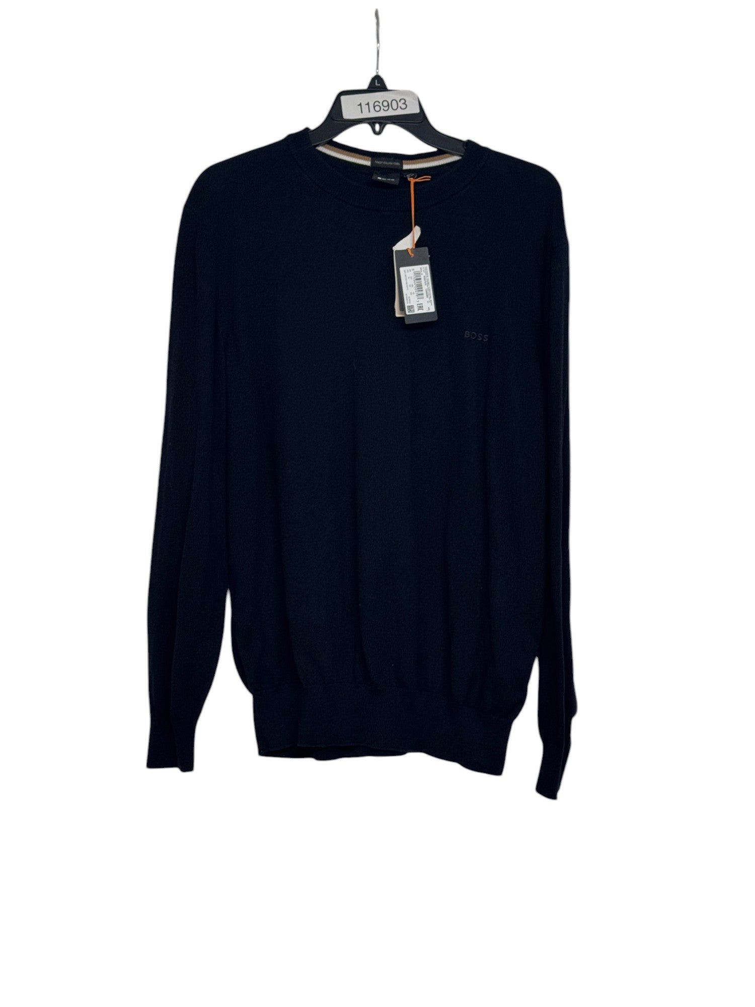 BOSS by Hugo Boss Men's Pure-Cotton Regular-Fit Embroidered Logo Sweater XL Navy
