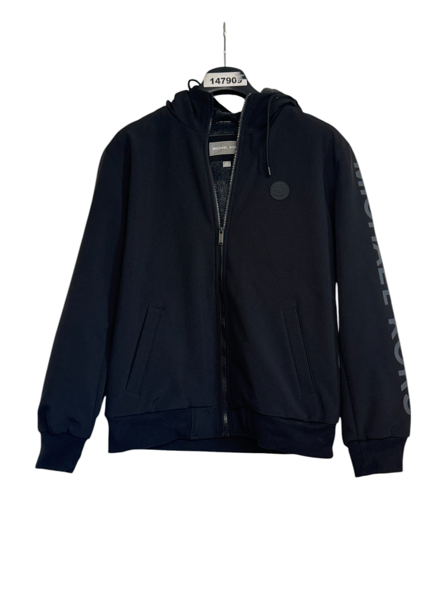 Michael Kors mens Sherpa Linen Hooded Jacket Coat Medium Black / Logo