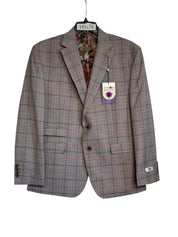 Tayion Collection Mens Regular fit Sport Coat Blazer 42 S Grey / Pink Plaid