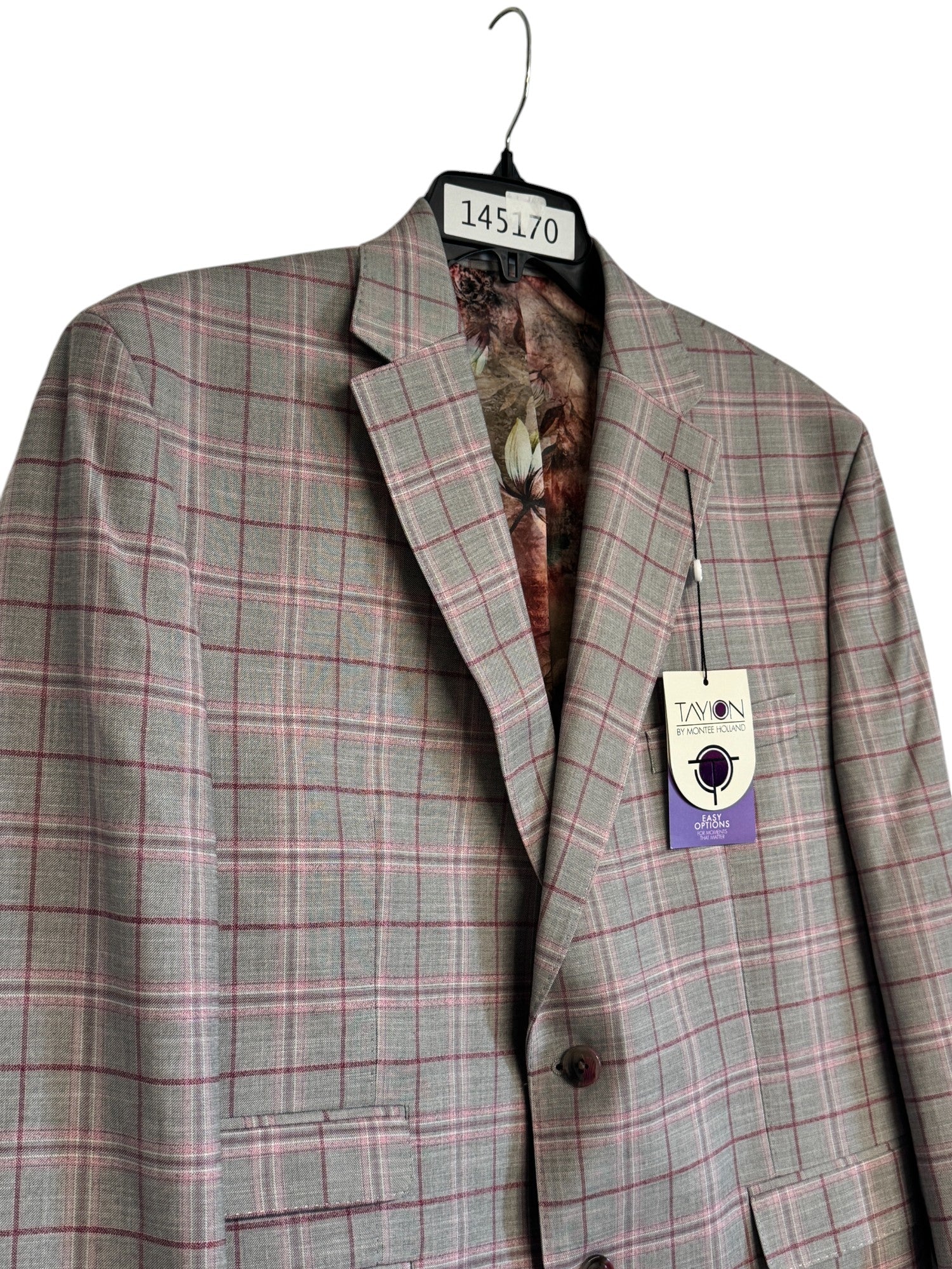 Tayion Collection Mens Classic fit Suit Jacket Blazer 42 L Grey Plaid