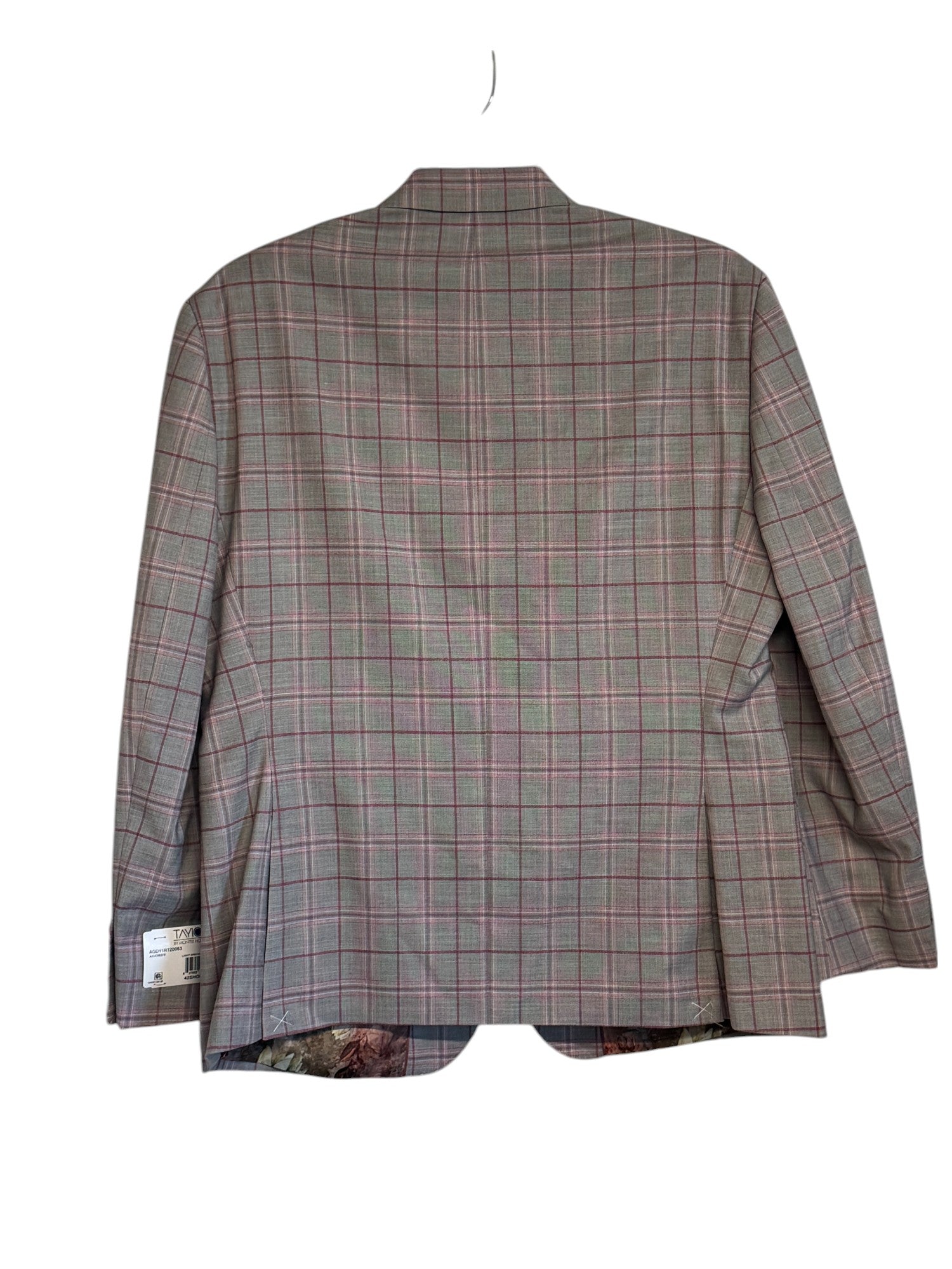 Tayion Collection Mens Regular fit Sport Coat Blazer 42 S Grey / Pink Plaid