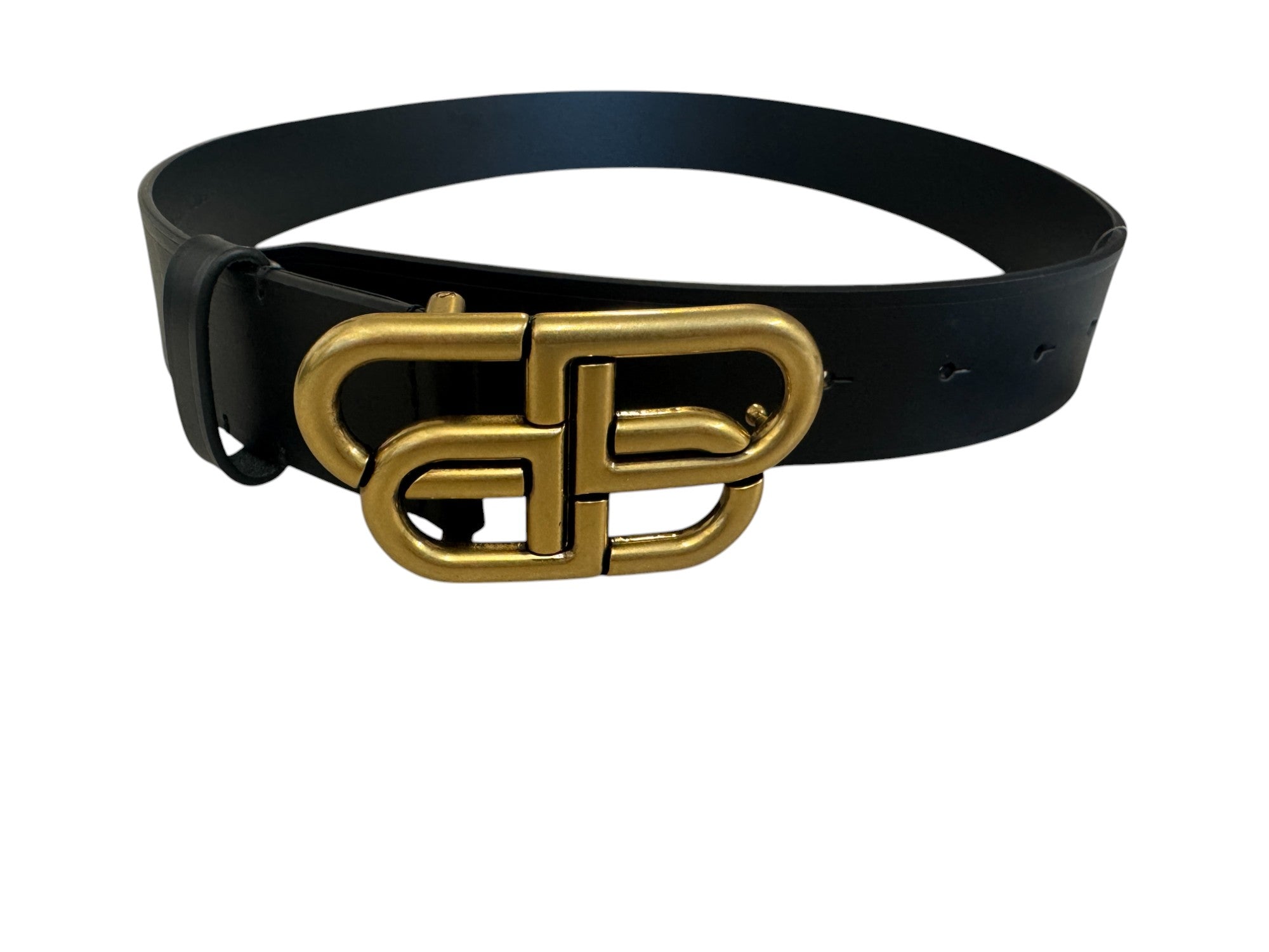 Balenciaga Men's BB-Buckle Leather Belt Size 80 / 32 Black