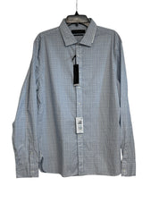 The Men's Store Slim Fit Stretch Button Down Dress Shirt Medium Blue Plaid