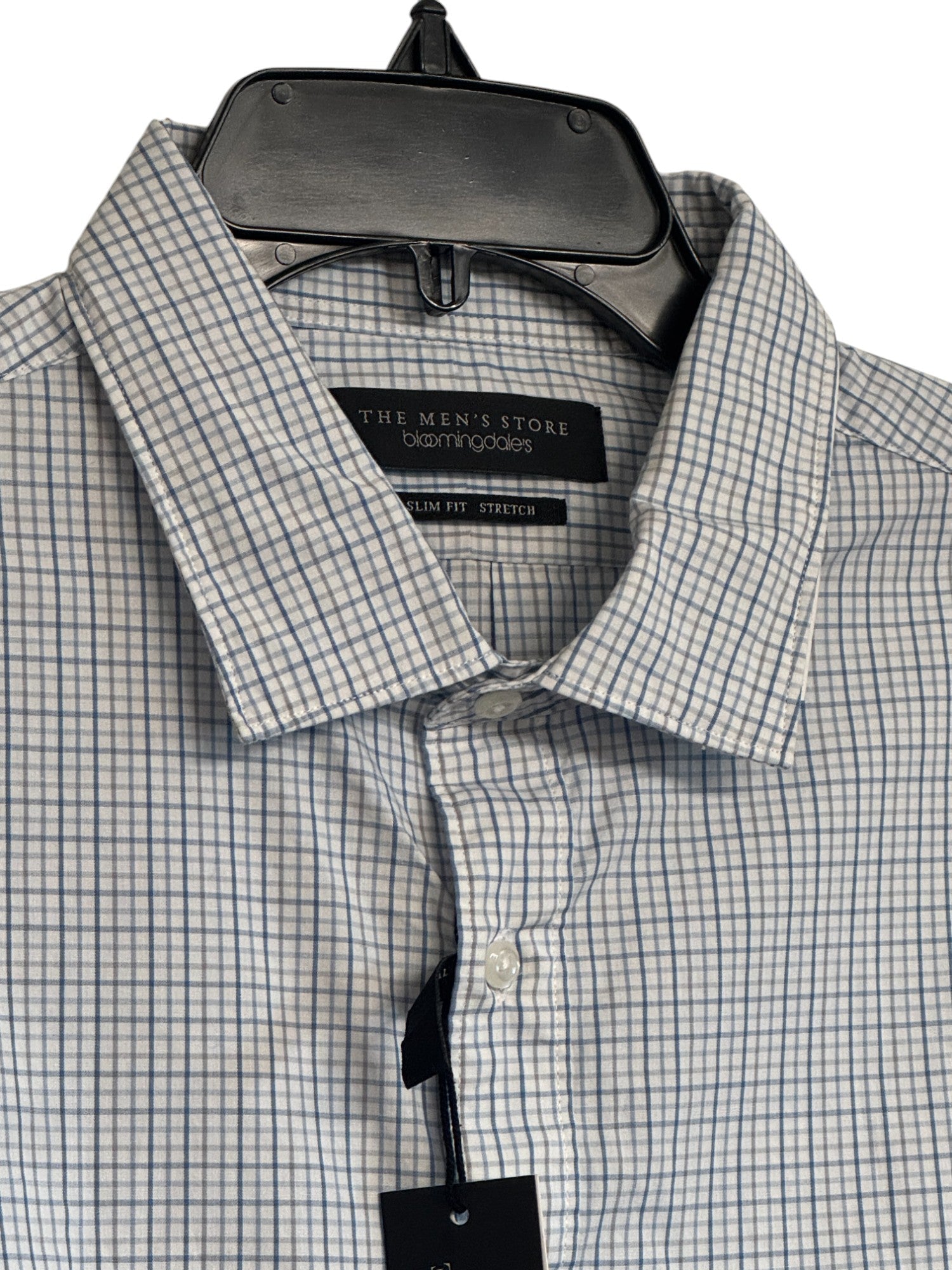 The Men's Store Slim Fit Stretch Button Down Dress Shirt XL Blue Plaid