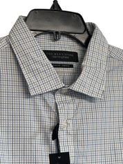The Men's Store Slim Fit Stretch Button Down Dress Shirt Small Blue Plaid