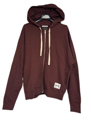 Jil Sander Men Full Zip Thick Terry Logo Patch Hoodie Sweatshirt Small Dark Red