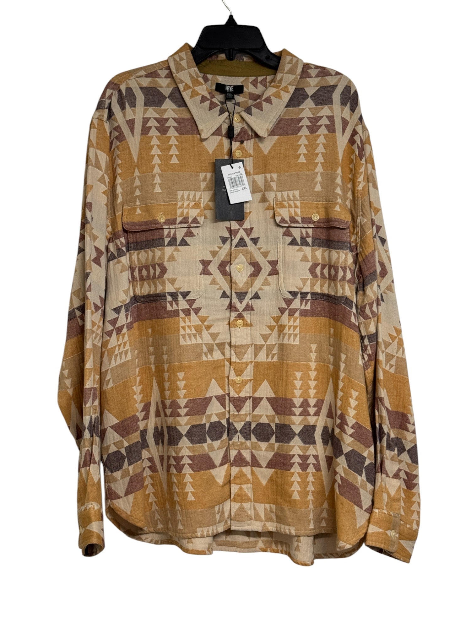 Frye Mens Jacquard Regular Fit Button Down Shirt XXL 2XL Orange / Tan