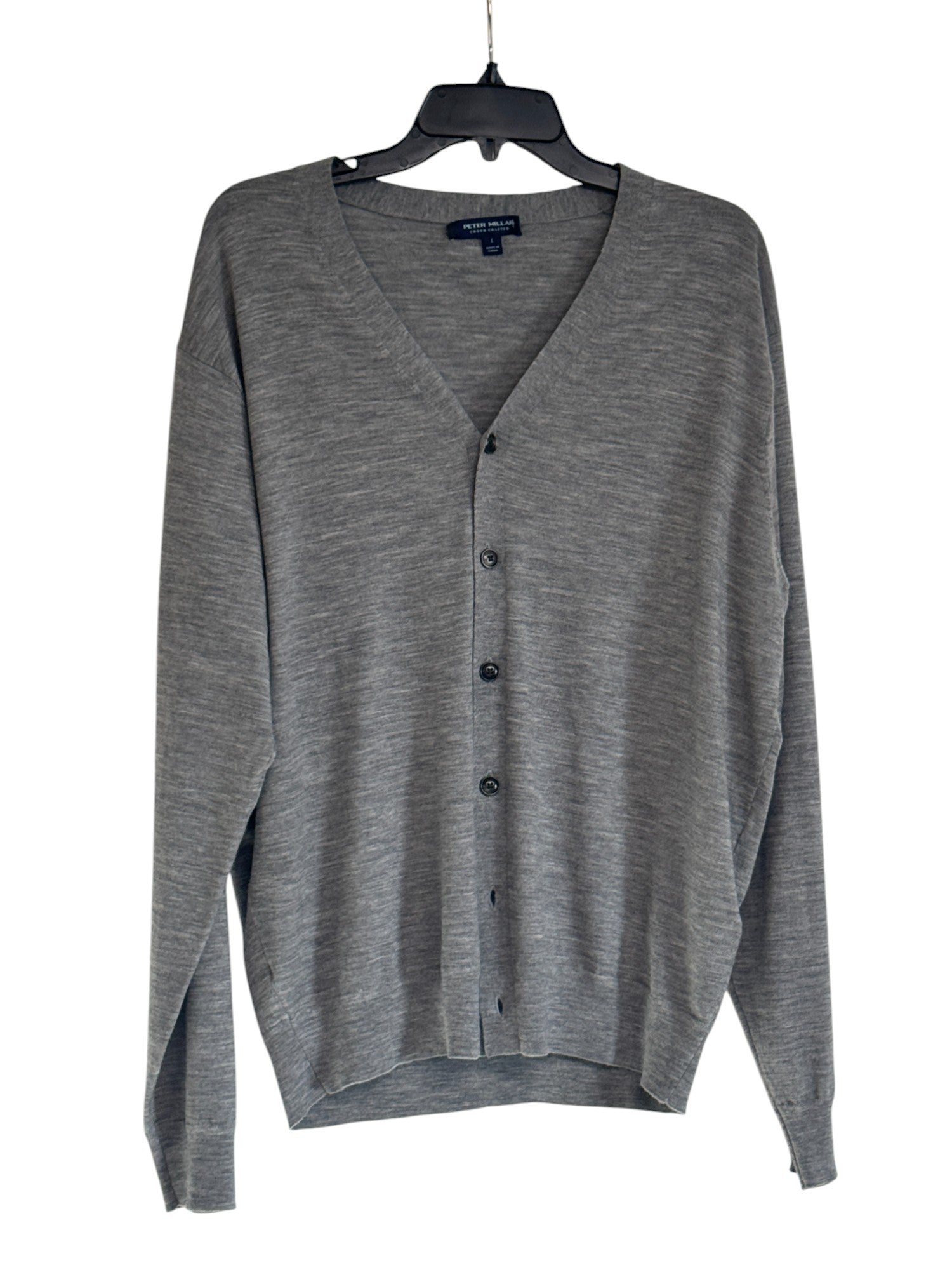 Peter Millar Mens Regular fit Cardigan Sweater Large Grey Solid