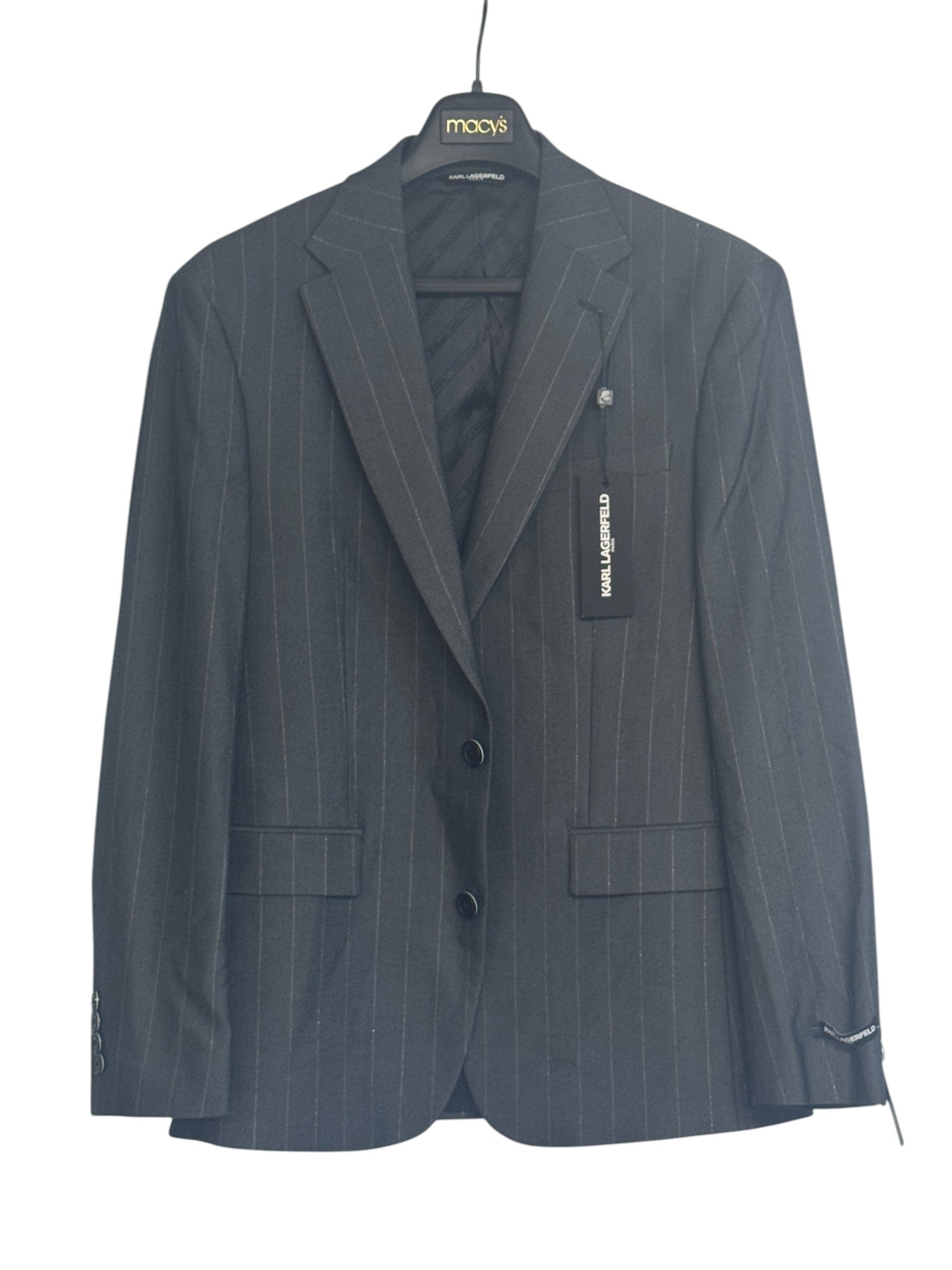 Karl Lagerfeld Mens Modern fit 2 Piece Suit 42 R / 35 Waist Grey Striped Stretch