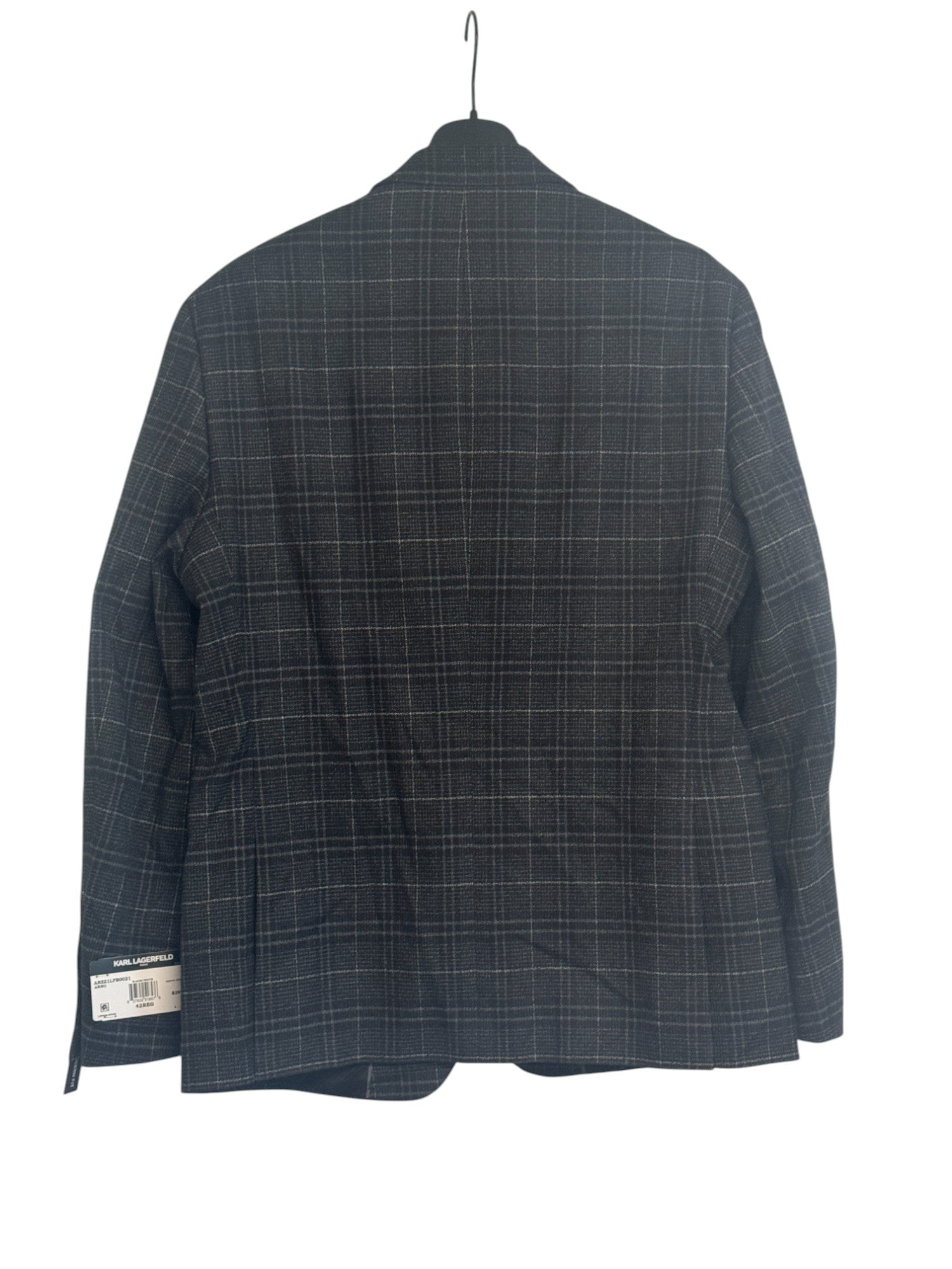 Karl Lagerfeld Mens Modern fit Sport Coat Blazer 42 L Black Plaid Stretch